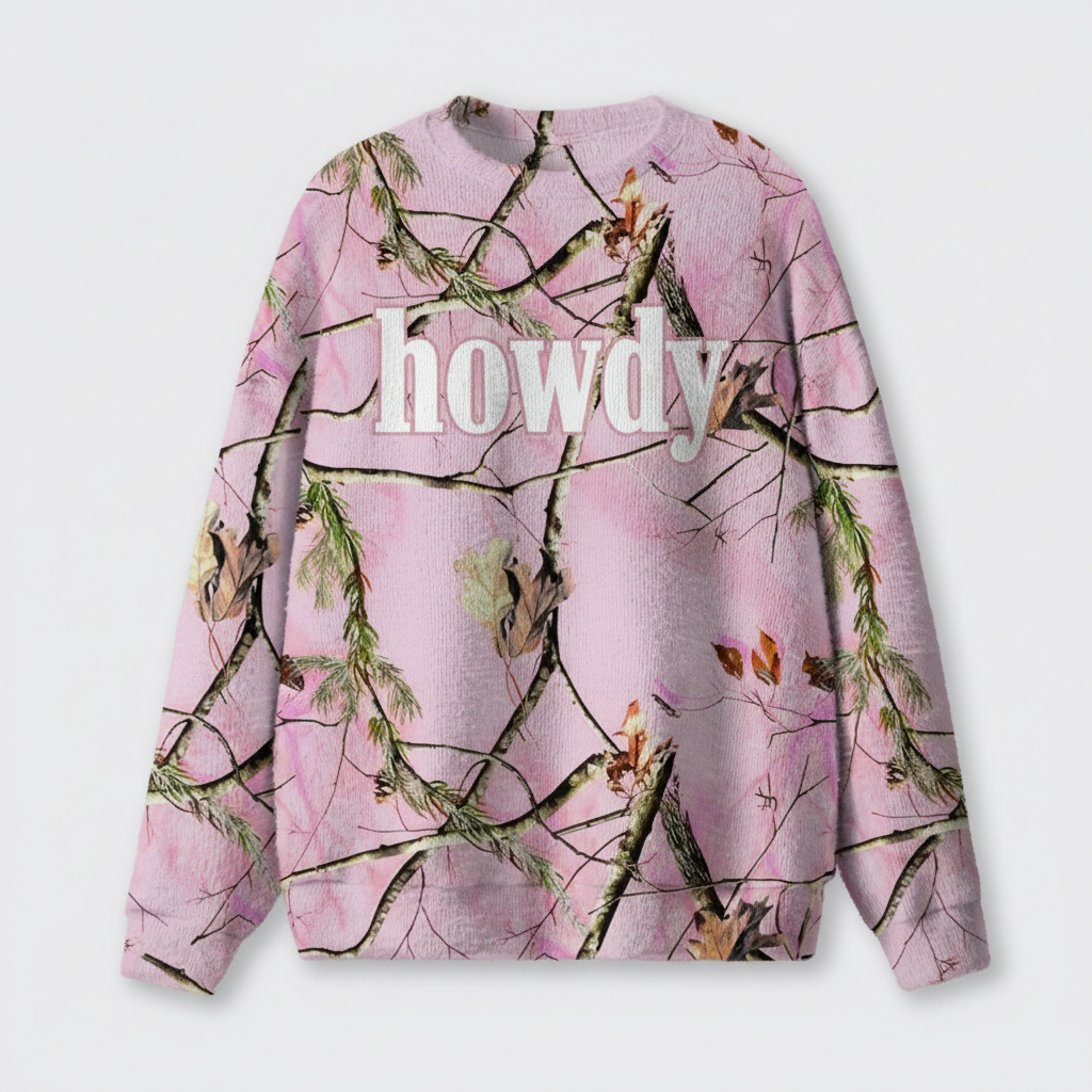 Howdy Pink Camo Knit Sweatshirt