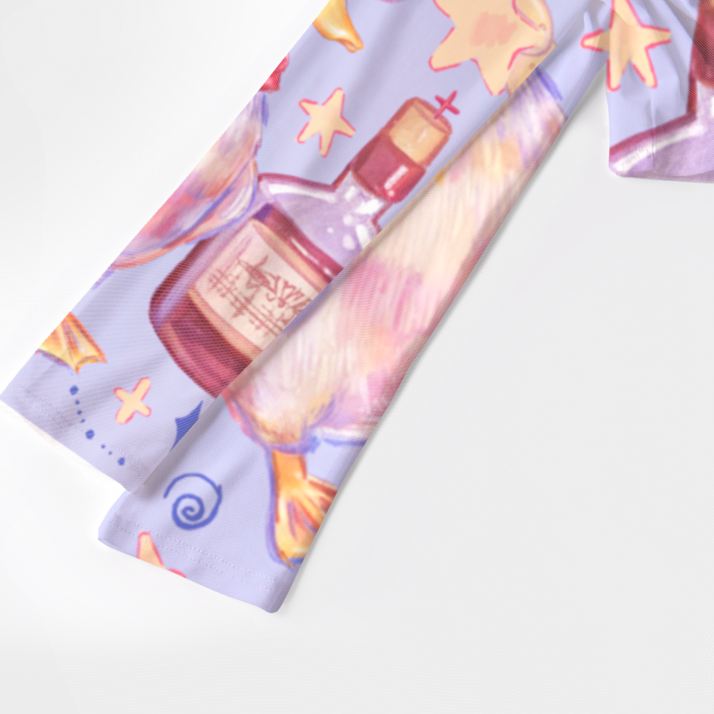 Fun Goose And Wine Bottle Print Mesh Crop Long Sleeves