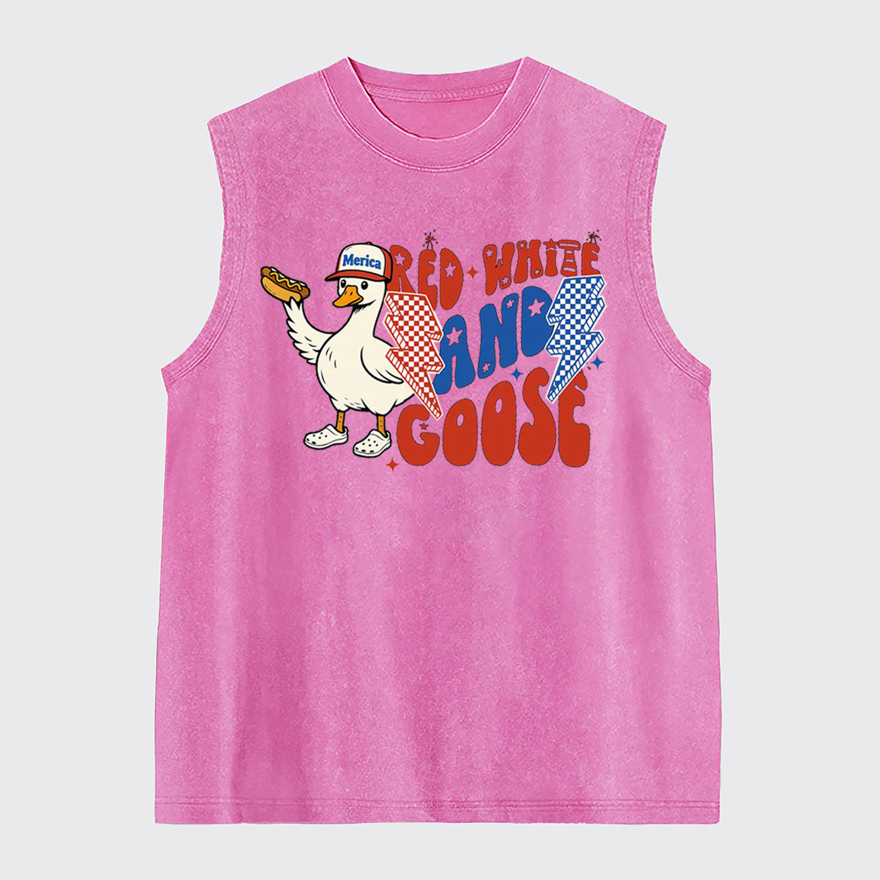 Patriotic Goose-Red White And Goose Washed Tanks
