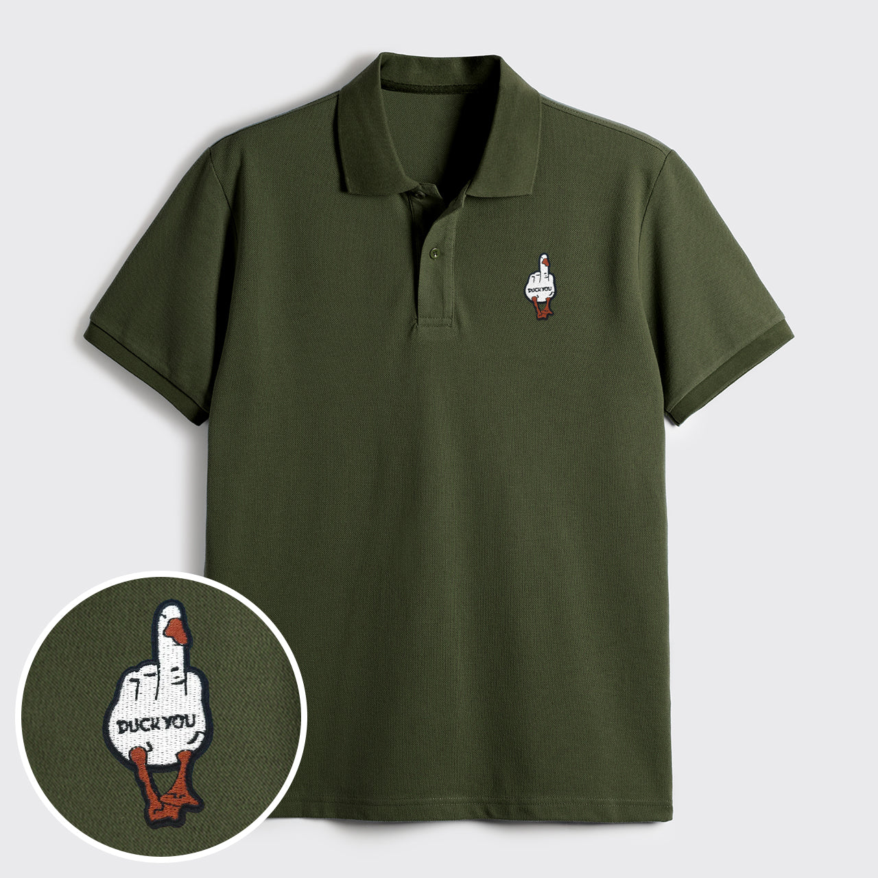 Funny Duck Middle Finger Embroidered Polo Shirts