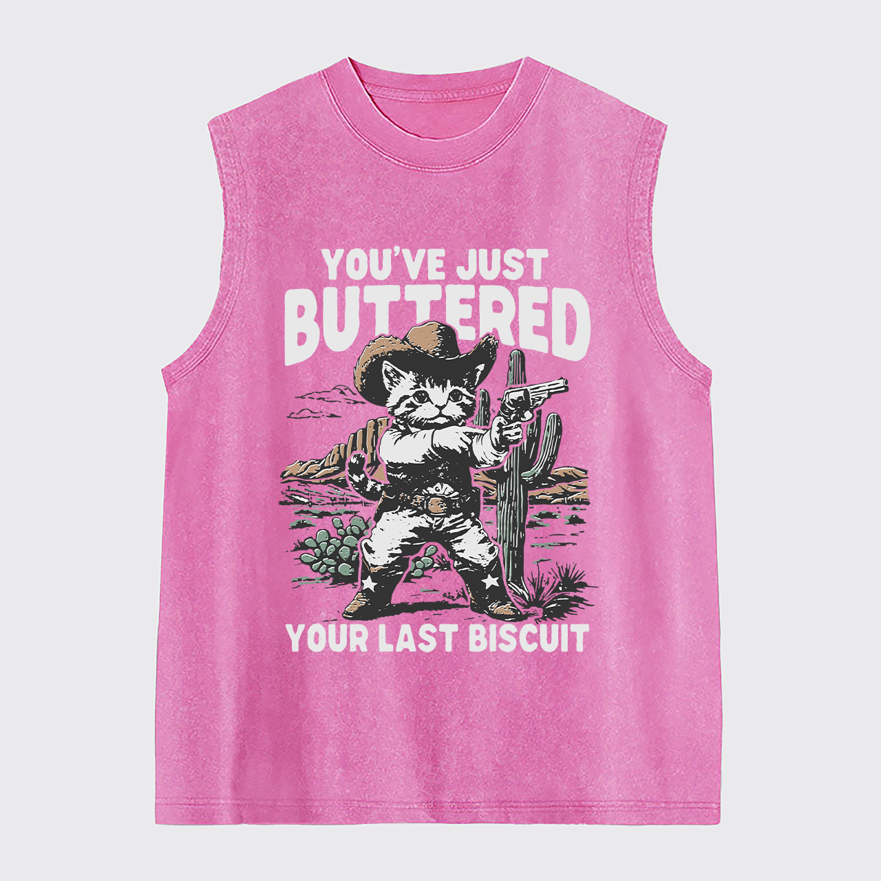 Funny Western Cat Washed Tanks