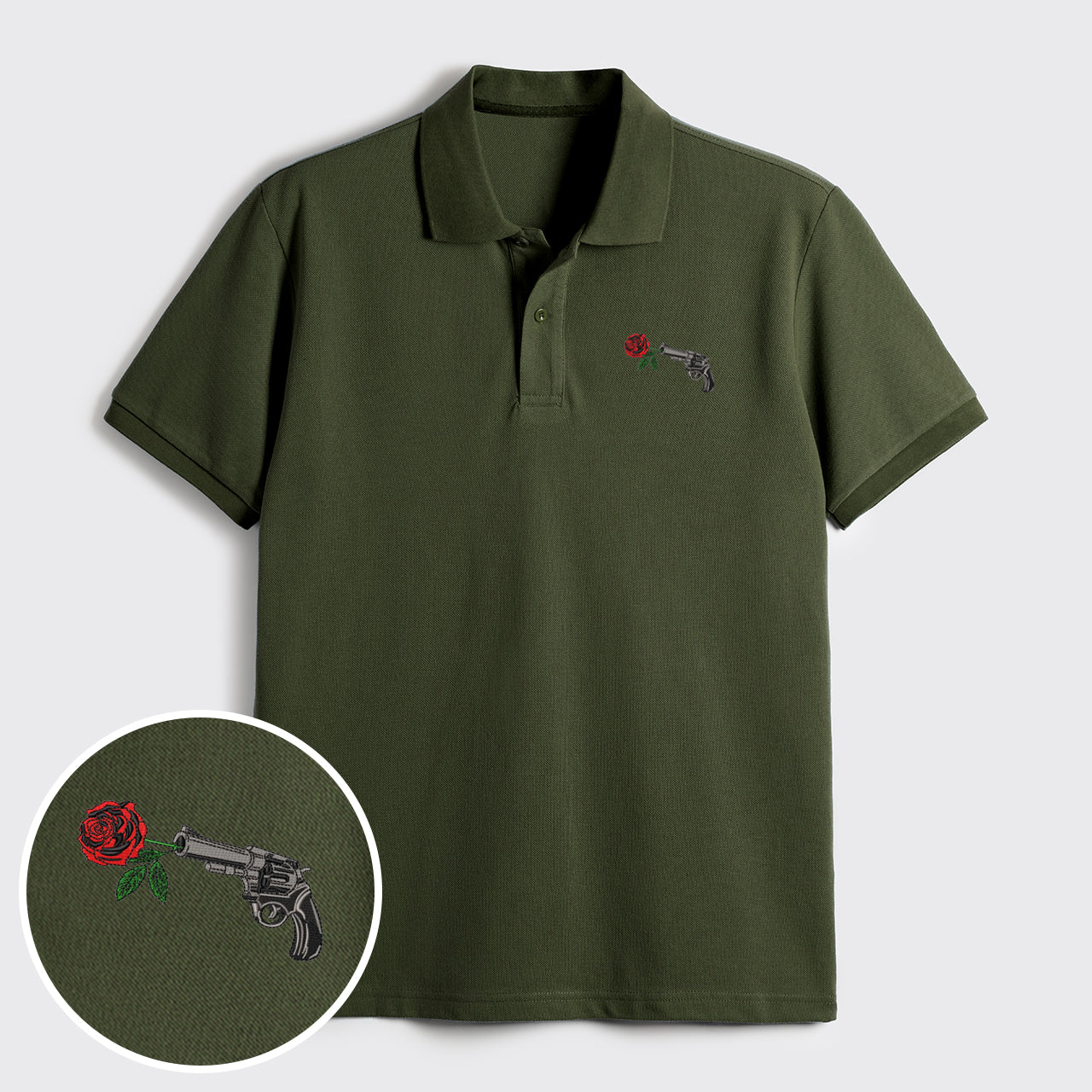 Gun Rose Embroidered Polo Shirts