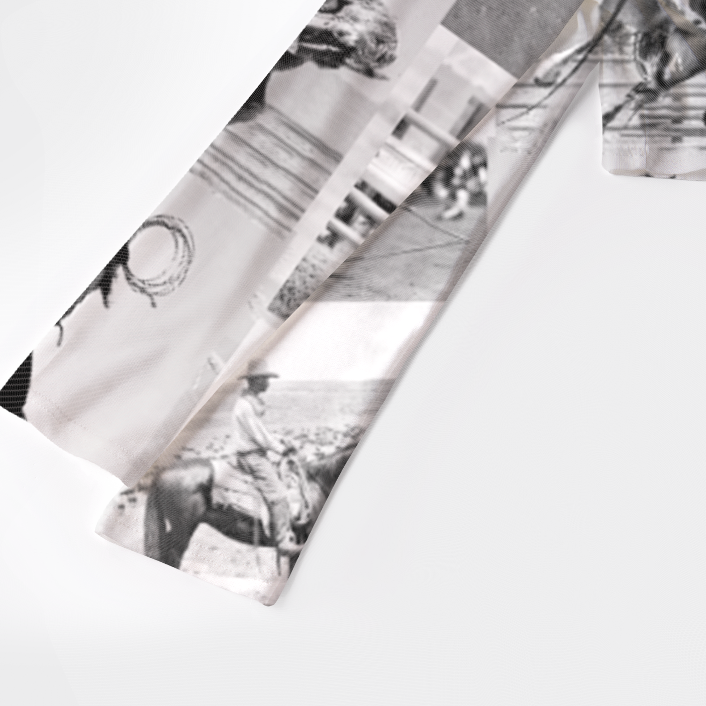 Black And White Rodeo Puzzle Print Mesh Crop Long Sleeves