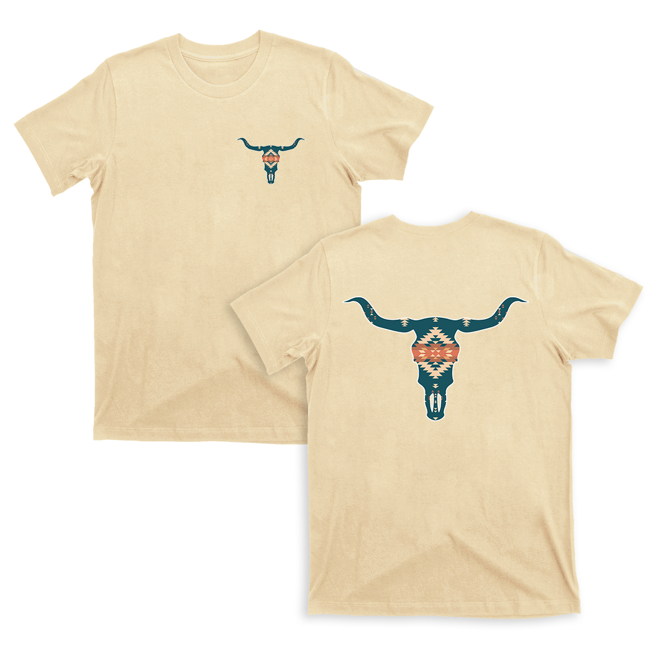 Aztec Classic Cow Skull Double Sided Printing T-shirt