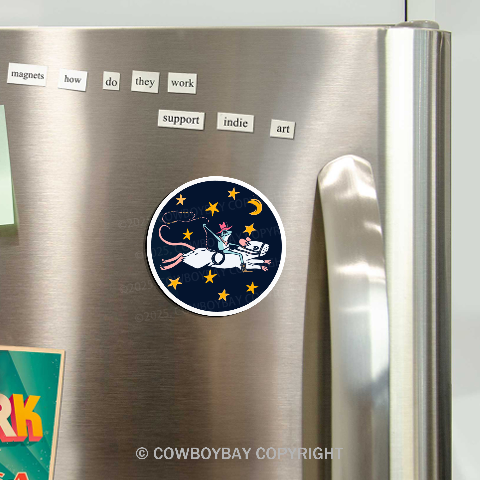 Cowboy Frog Riding Mouse Fridge Magnet