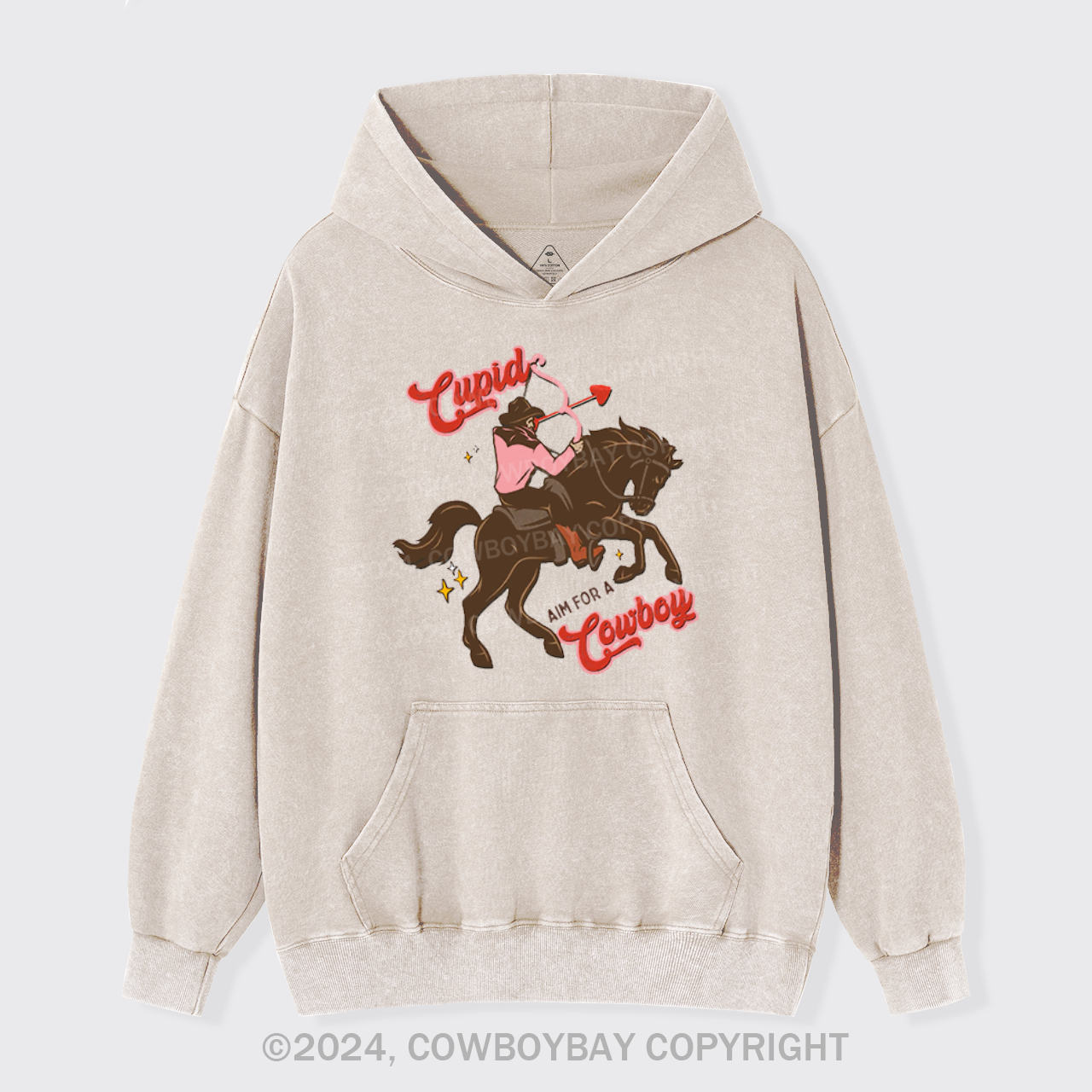 Valentine Cupid Aim For A Cowboy Garment-Dye Hoodies