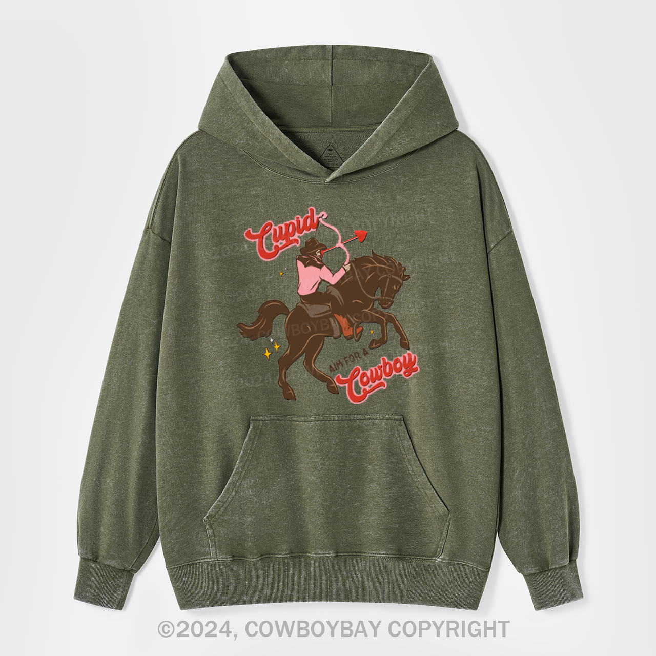 Valentine Cupid Aim For A Cowboy Garment-Dye Hoodies
