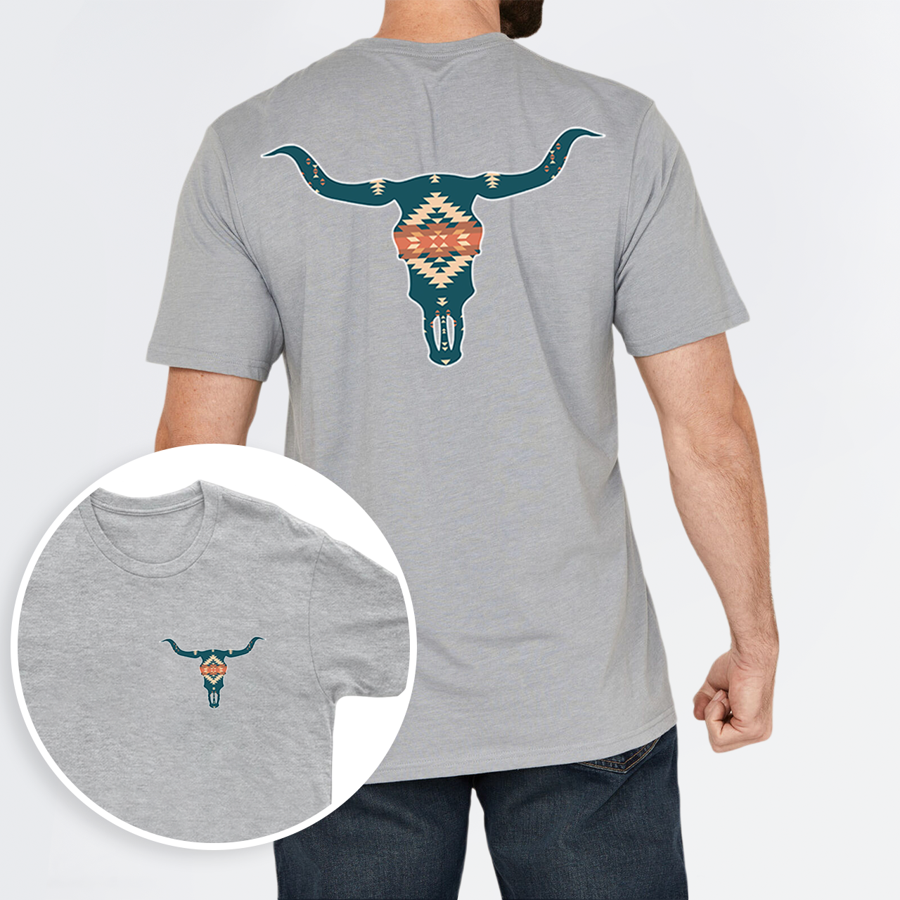 Aztec Classic Cow Skull Double Sided Printing T-shirt
