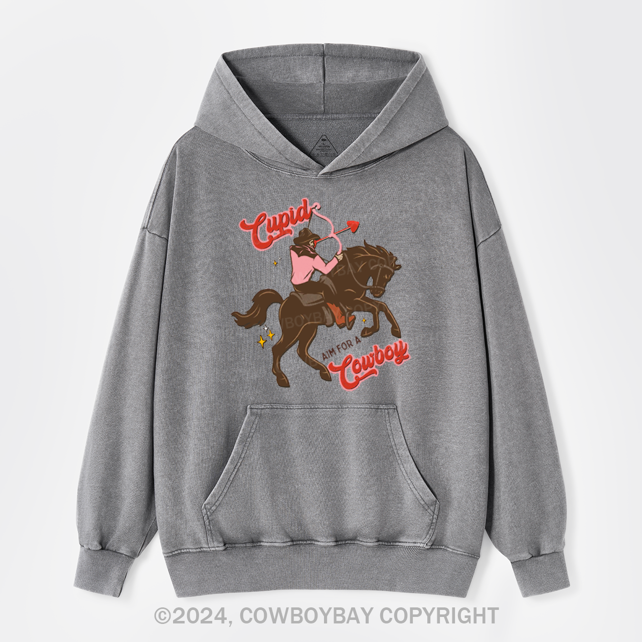 Valentine Cupid Aim For A Cowboy Garment-Dye Hoodies
