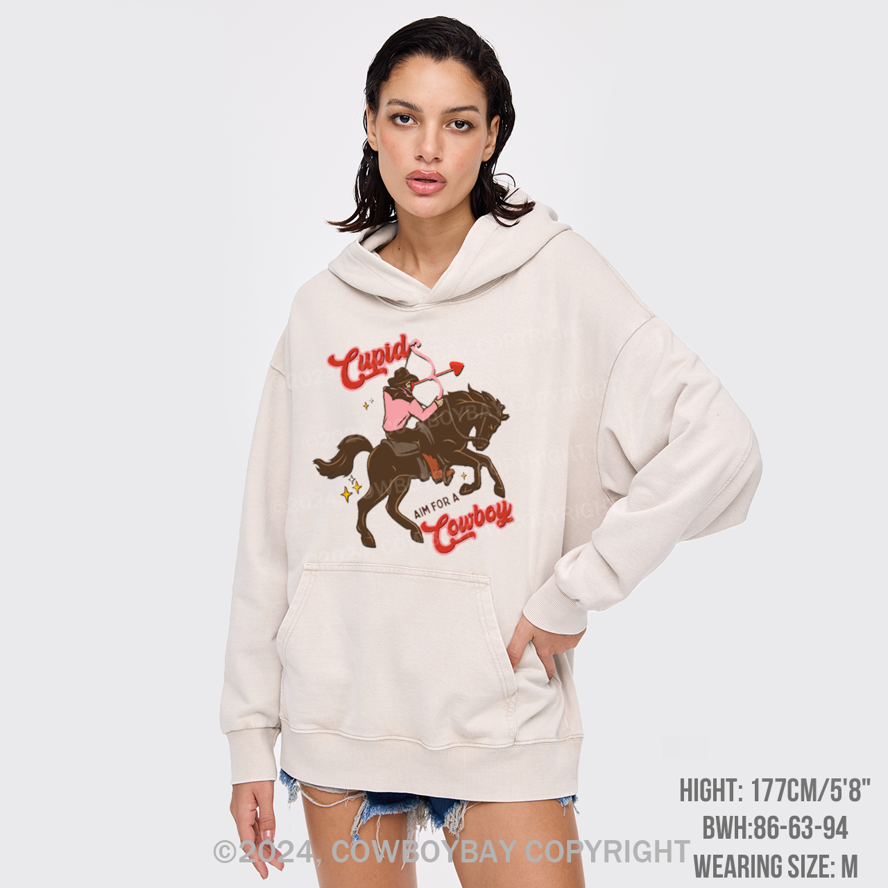 Valentine Cupid Aim For A Cowboy Garment-Dye Hoodies