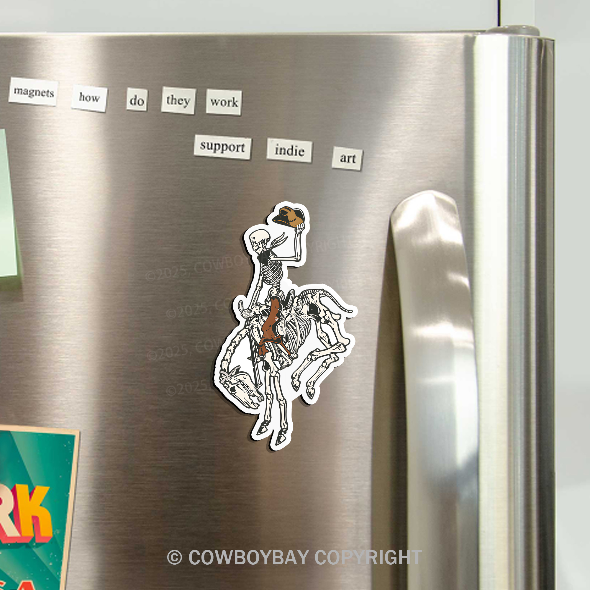 Skeleton Cowboy Riding Skeleton Horse Fridge Magnet
