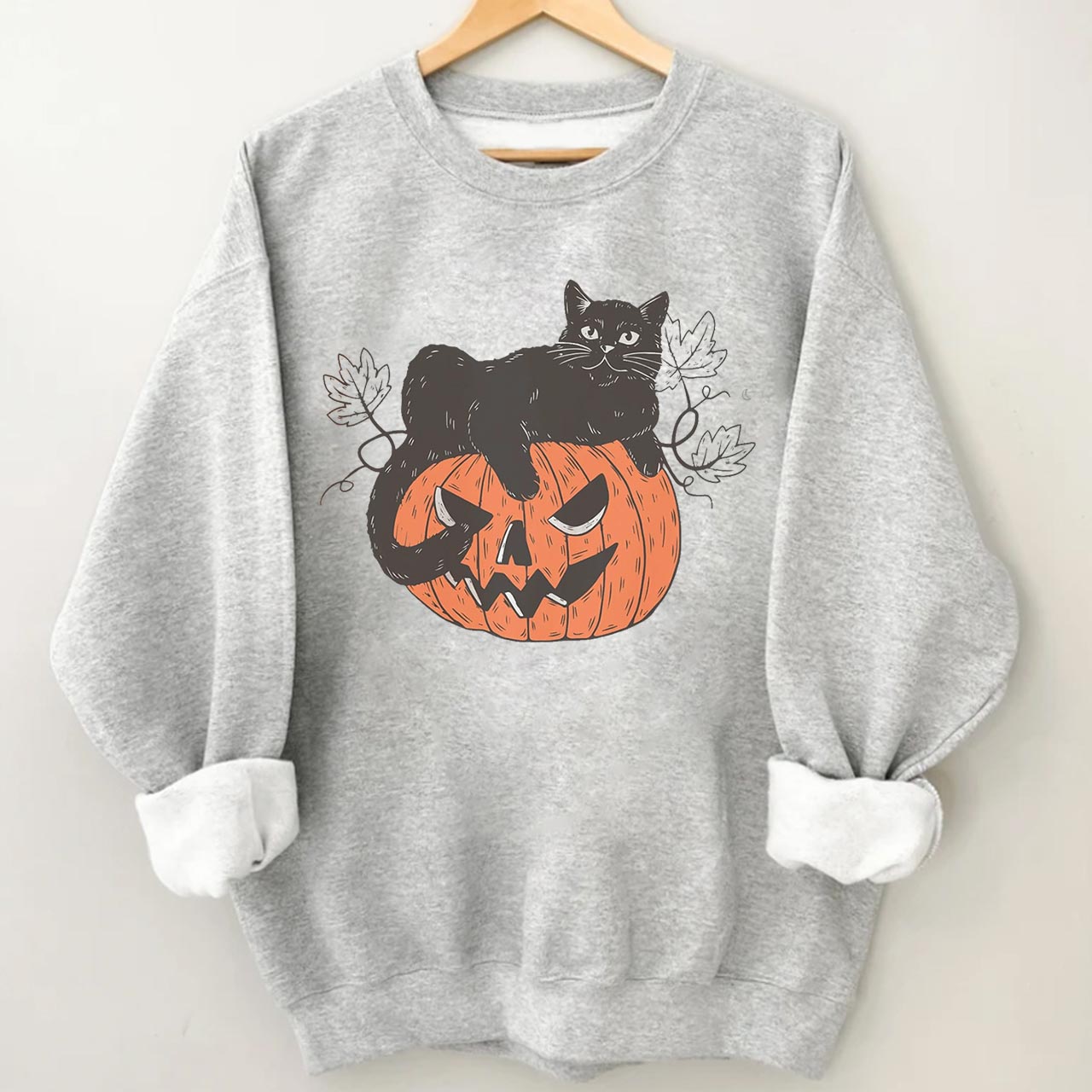 Halloween Black Cat On Pumpkin Halloween Sweatshirt
