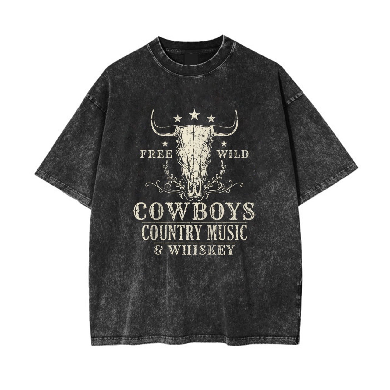 Cow Skull Country Music Cowboy Whiskey Garment-dye Tees