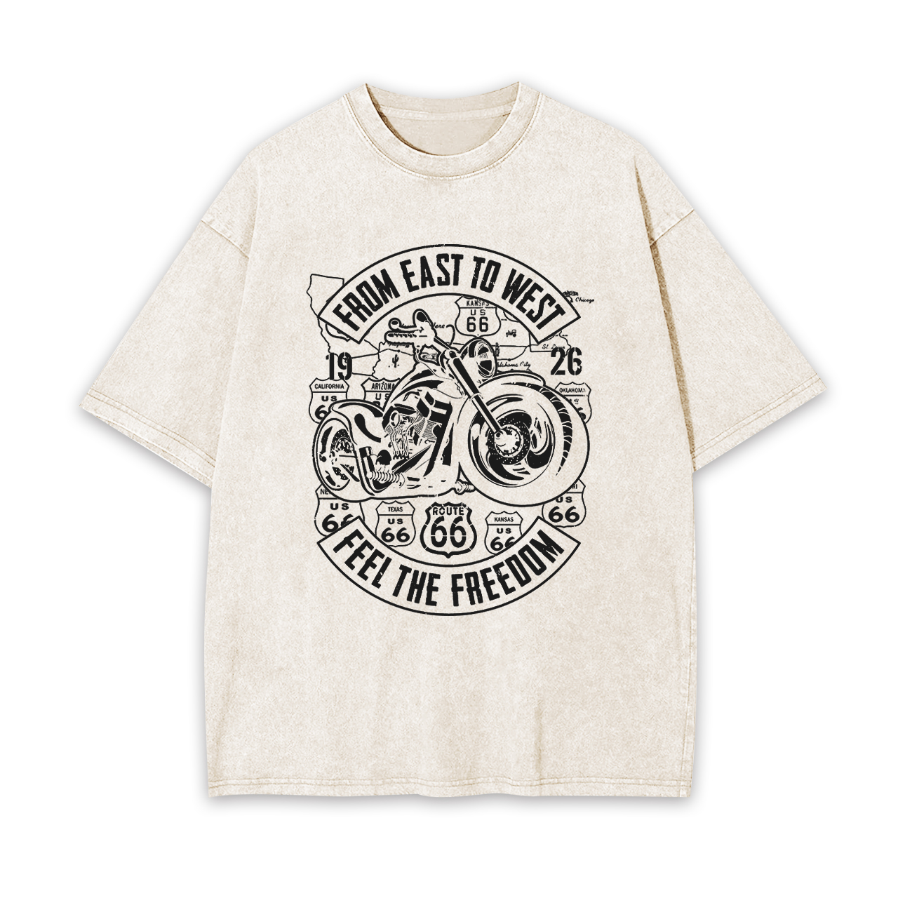 Route 66 From East To West Biker Garment-dye Tees