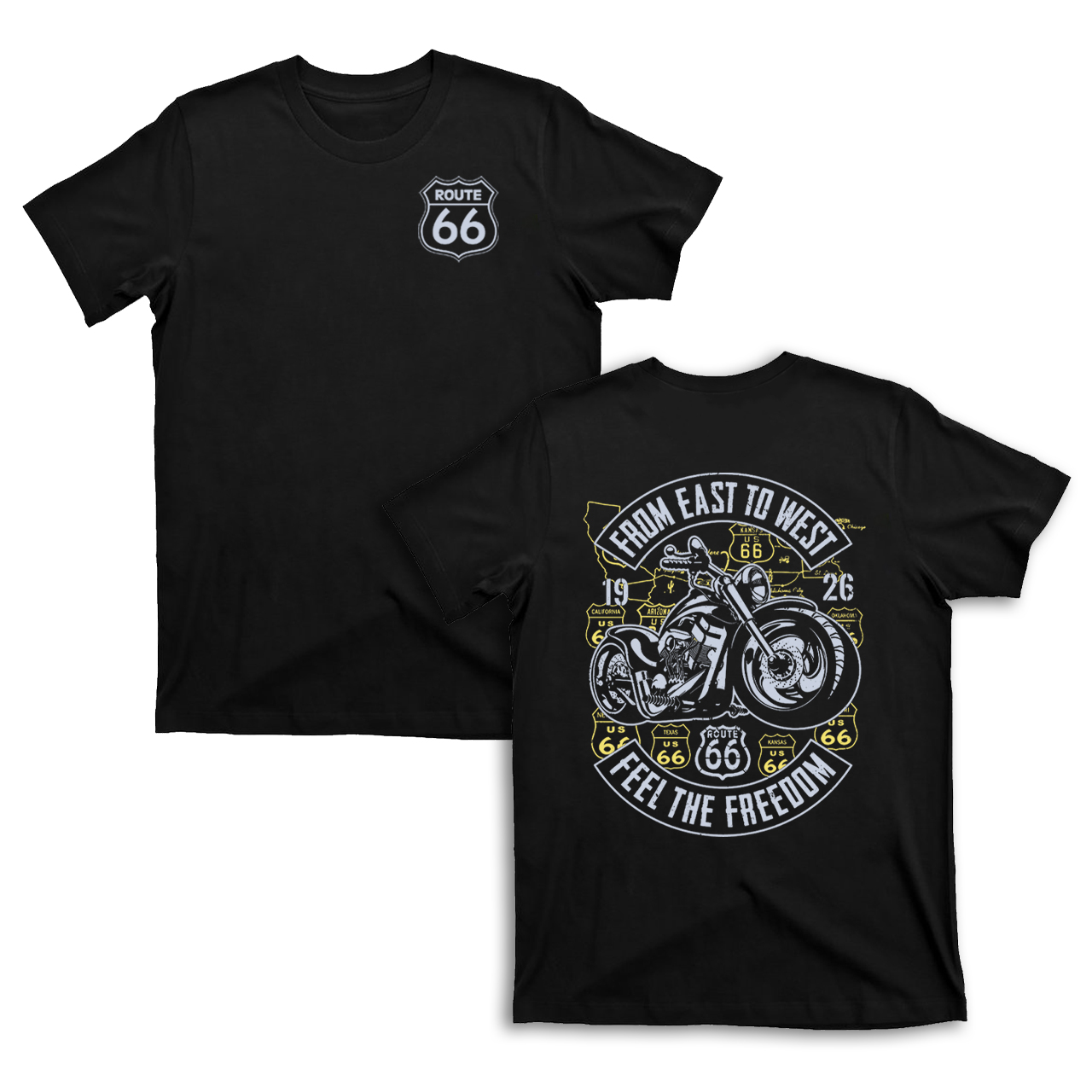 Route 66 From East To West Biker T-Shirts