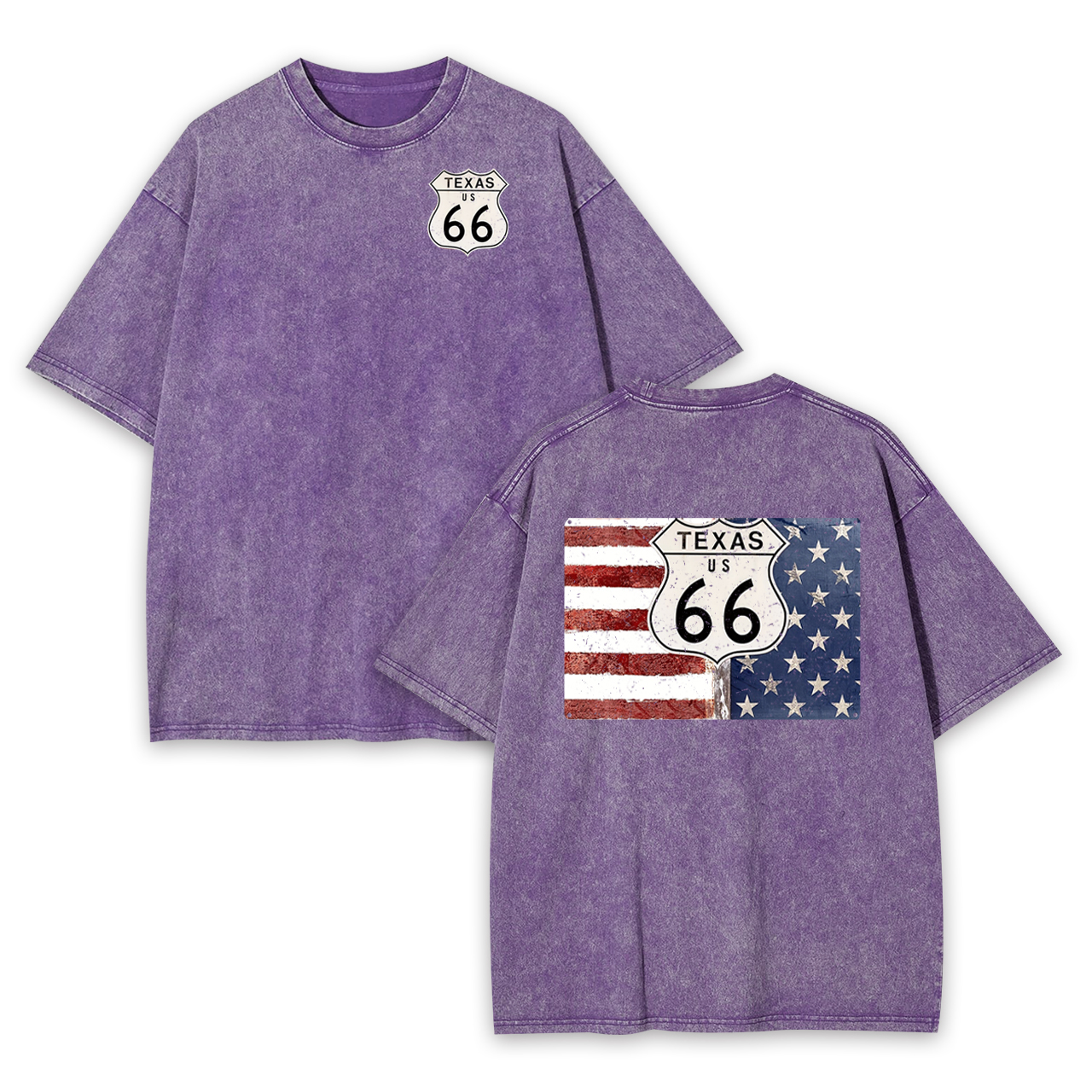 Route 66 Texas With American Flag Garment-dye Tees
