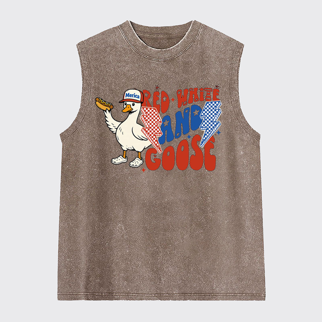 Patriotic Goose-Red White And Goose Washed Tanks