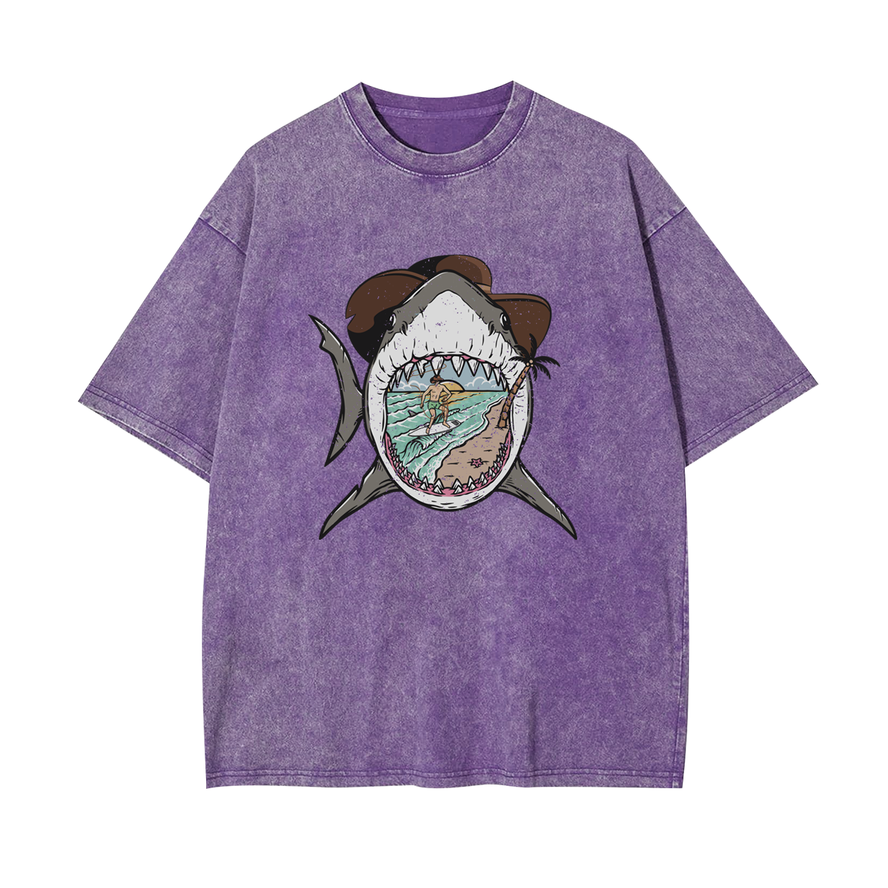Surfing Shark Cowboy Garment-dye Tees