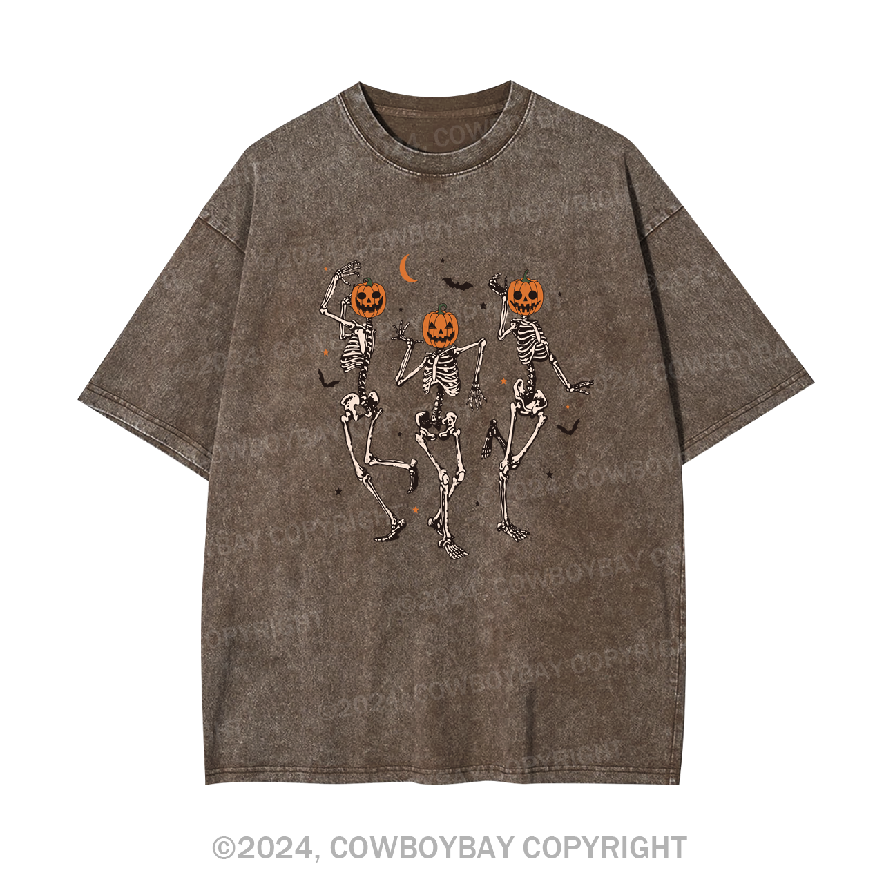 Dancing Skeleton Pumpkin Face Garment-dye Tees