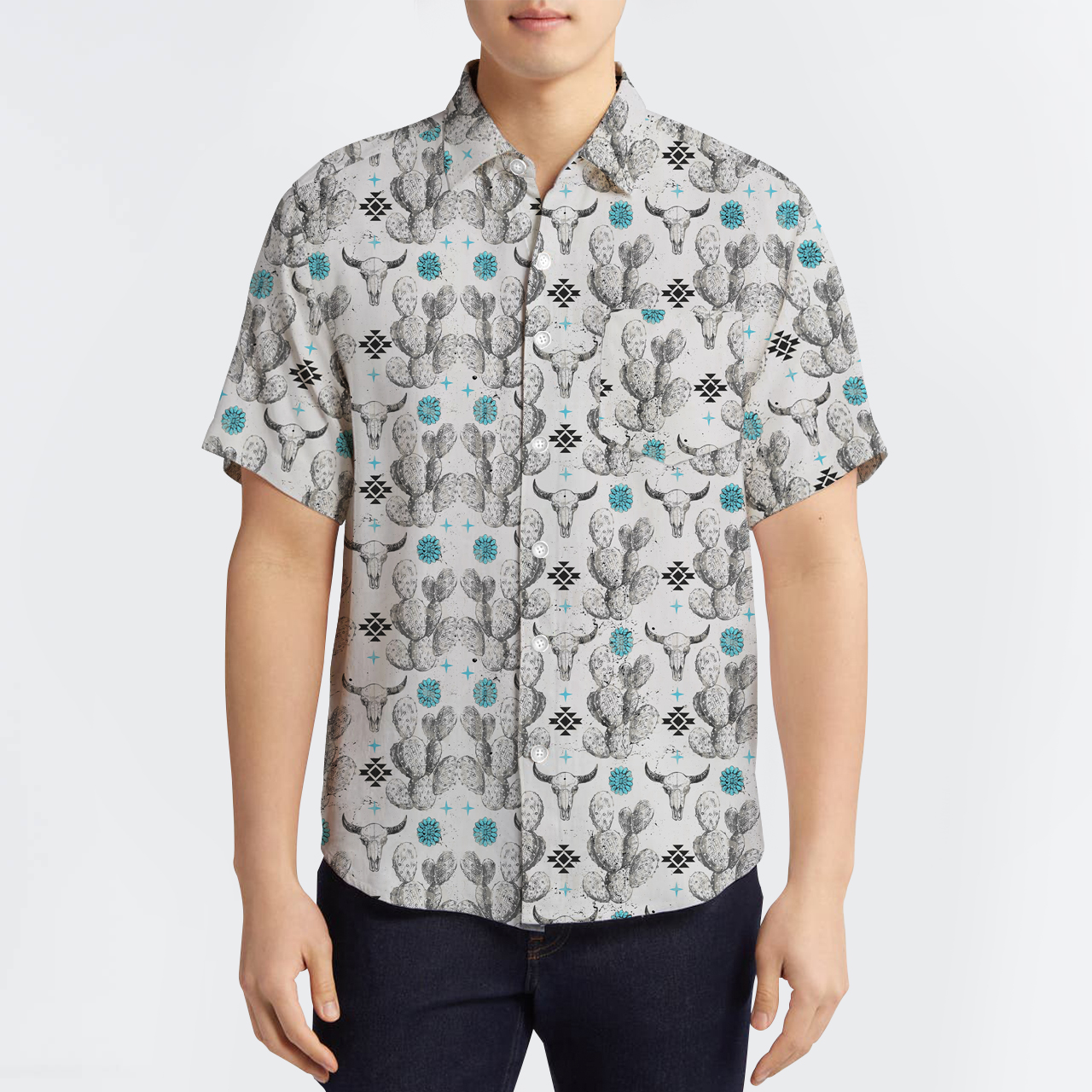 Aztec Cow Skull Button Up Shirts