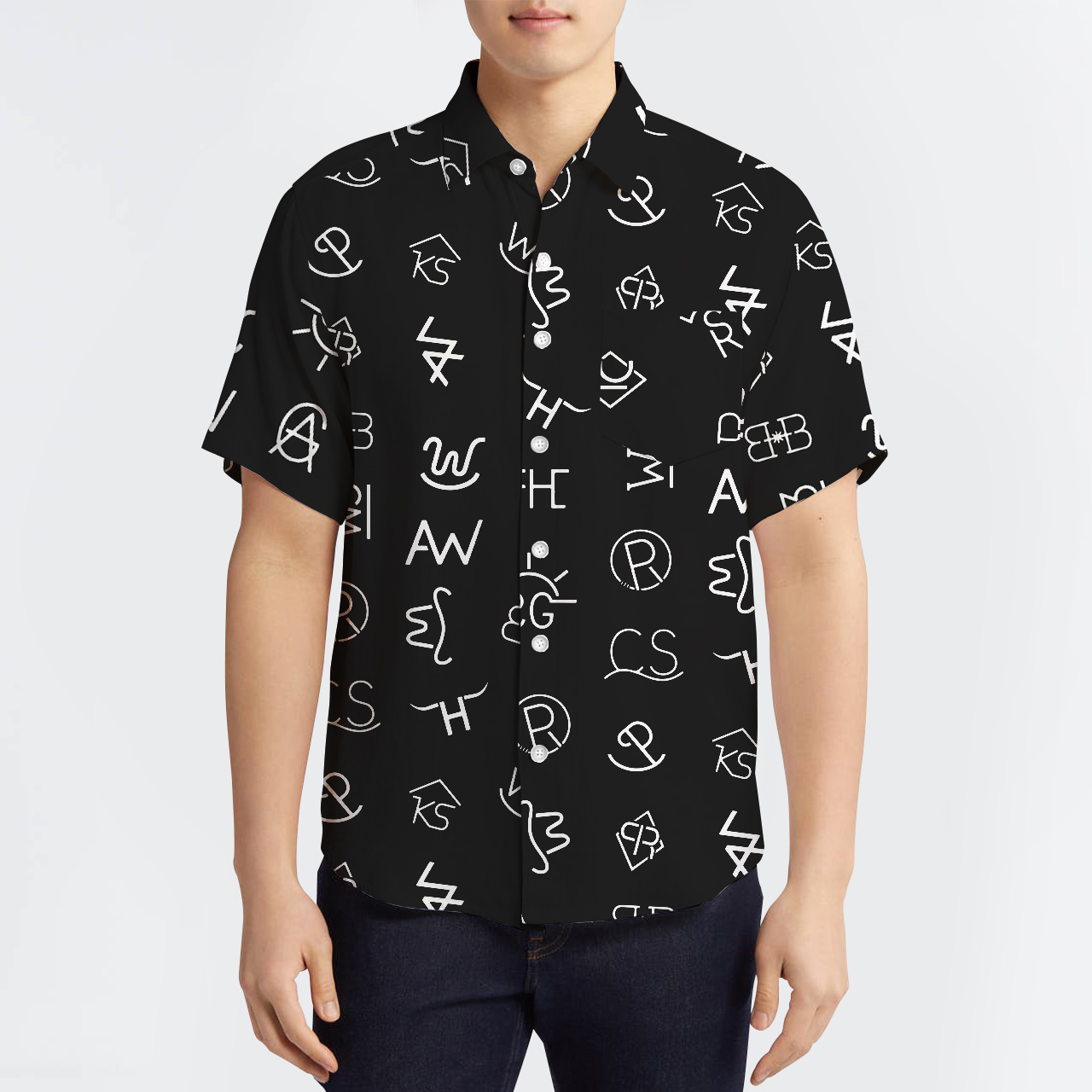 Garbled Symbol Button Up Shirts