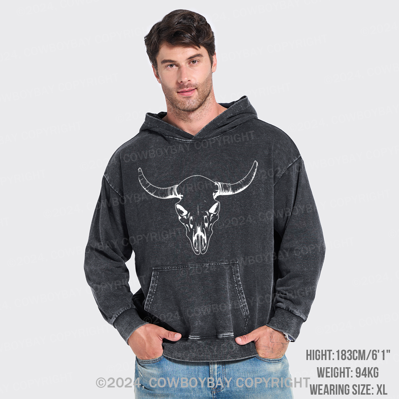 Bull Horn Skull Premium Garment-Dye Hoodies