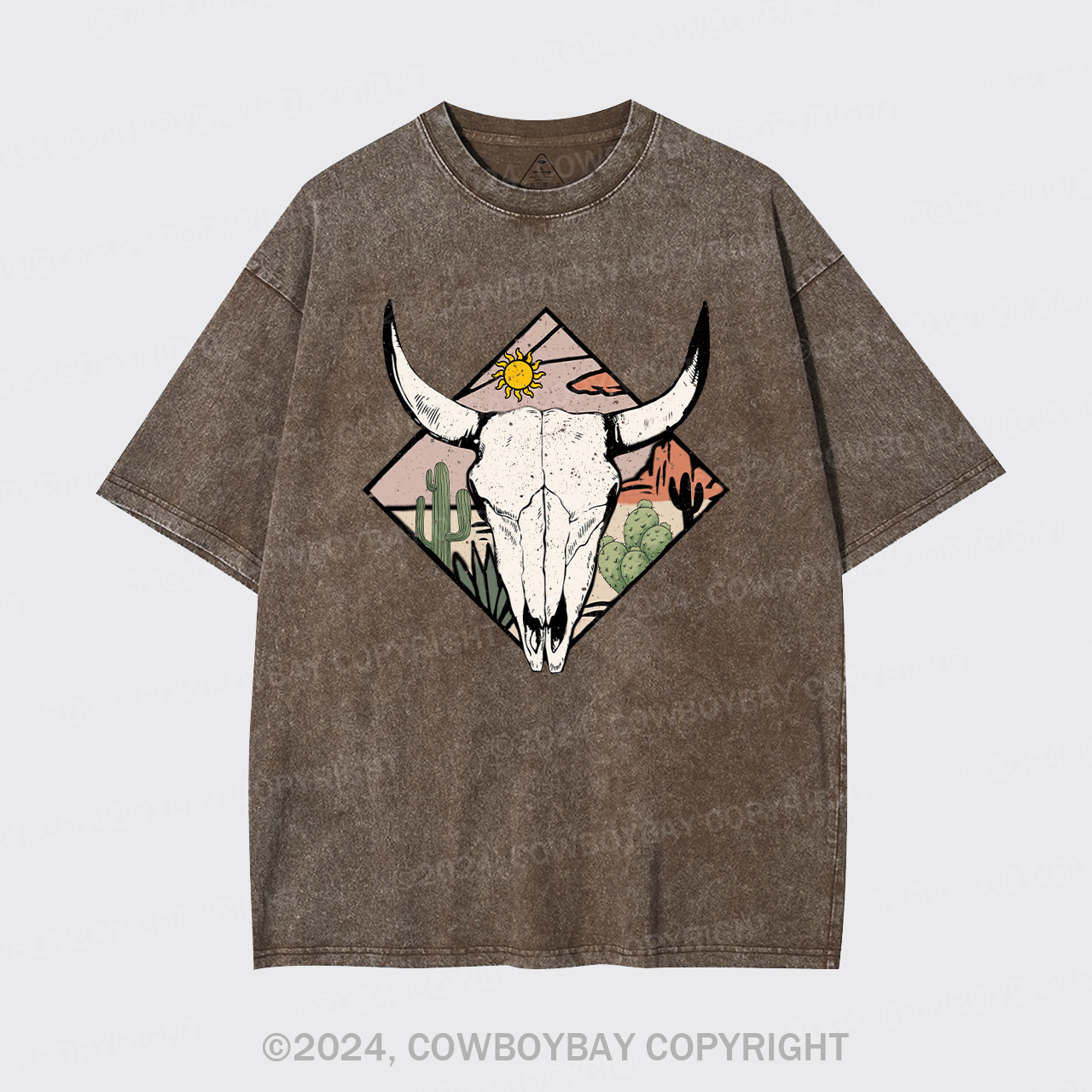 Boho Cow Skull Garment-dye Tees For Cowboy