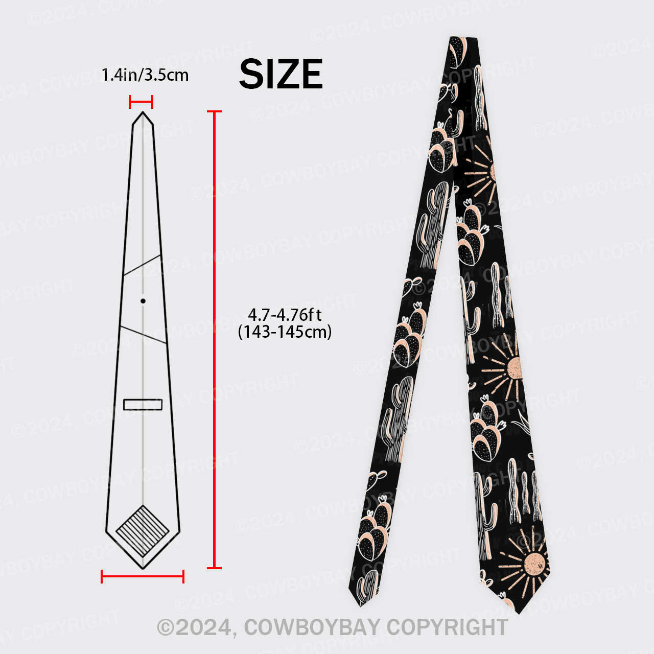 Western Cactus Silk Necktie