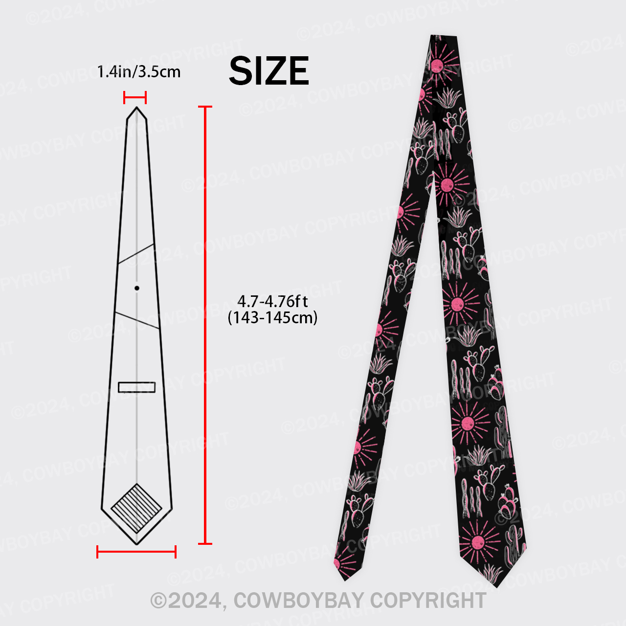 Bold Western Cactus Silk Necktie