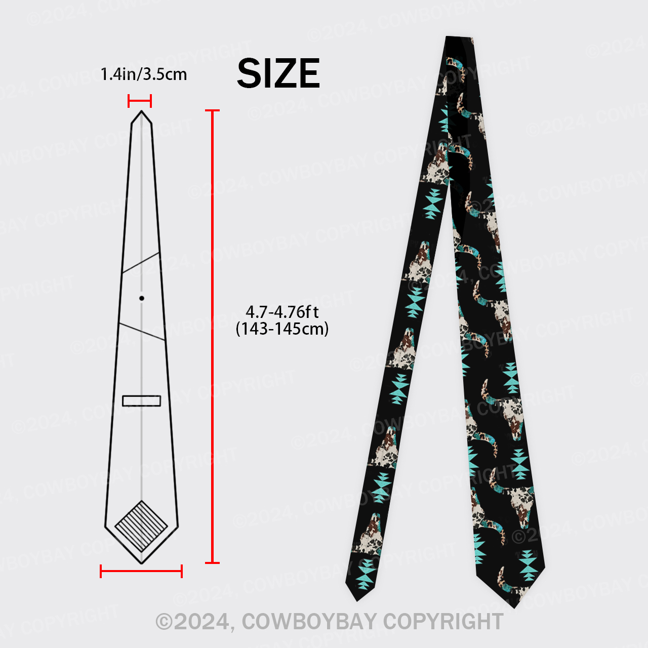 Western Turquoise Silk Necktie