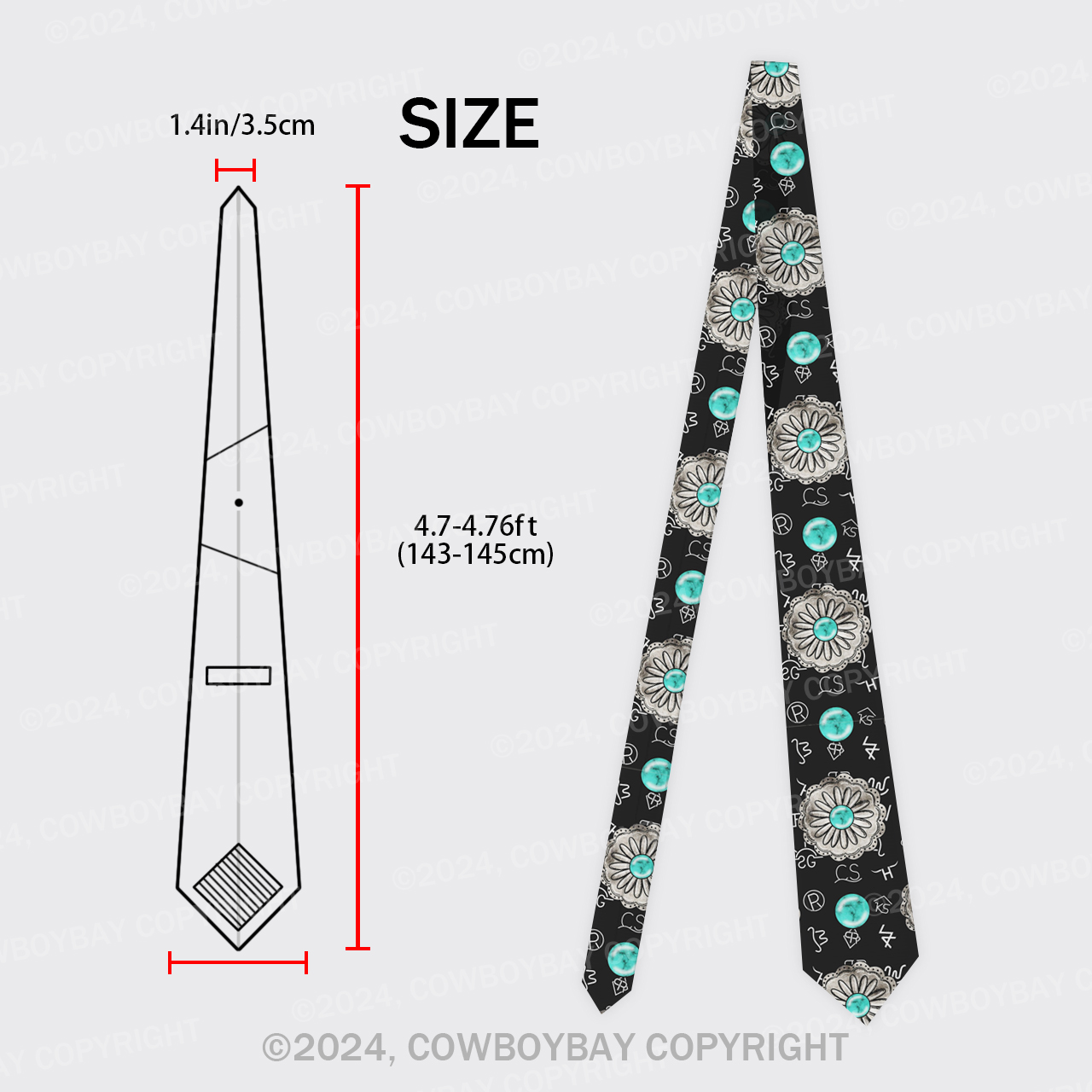 Turquoise Cattle Brand Silk Necktie