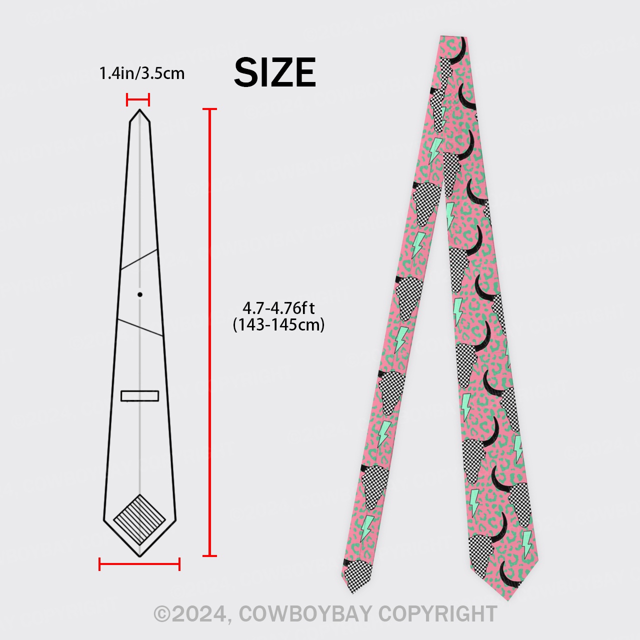 Lightning Bull Skull Silk Necktie