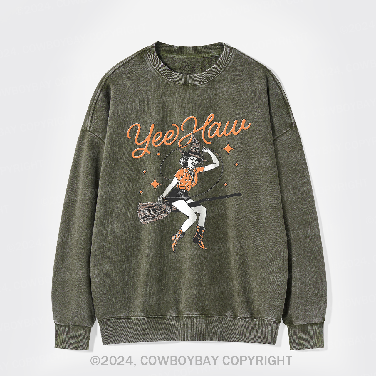 Yee Haw Vintage Halloween Cowgirl Witch Washed Sweatshirts