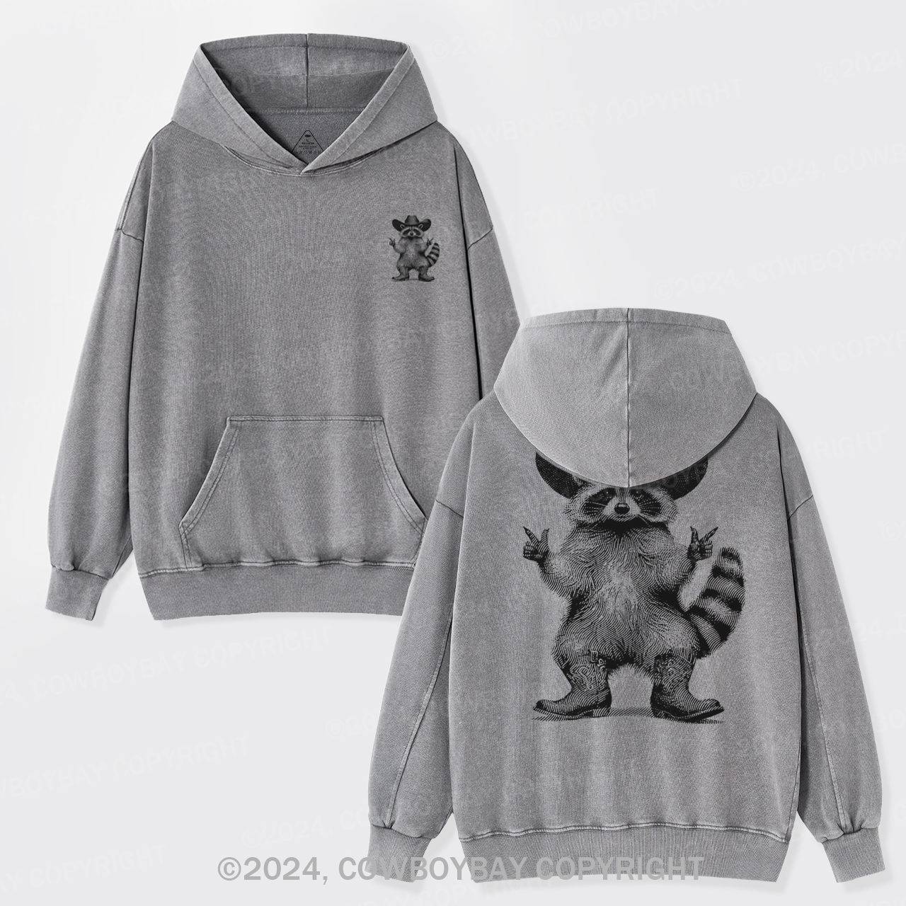Cowboy Raccoon Vintage Garment-Dye Hoodies