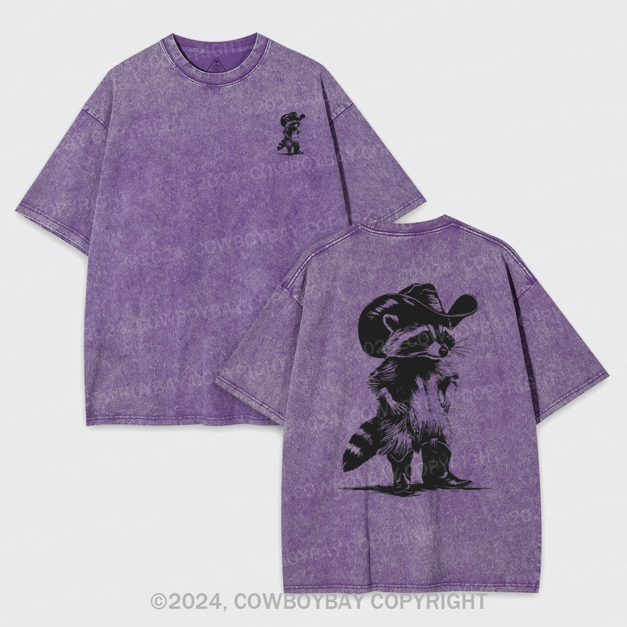 Western Vintage Cowboy Racoon Garment-dye Tees