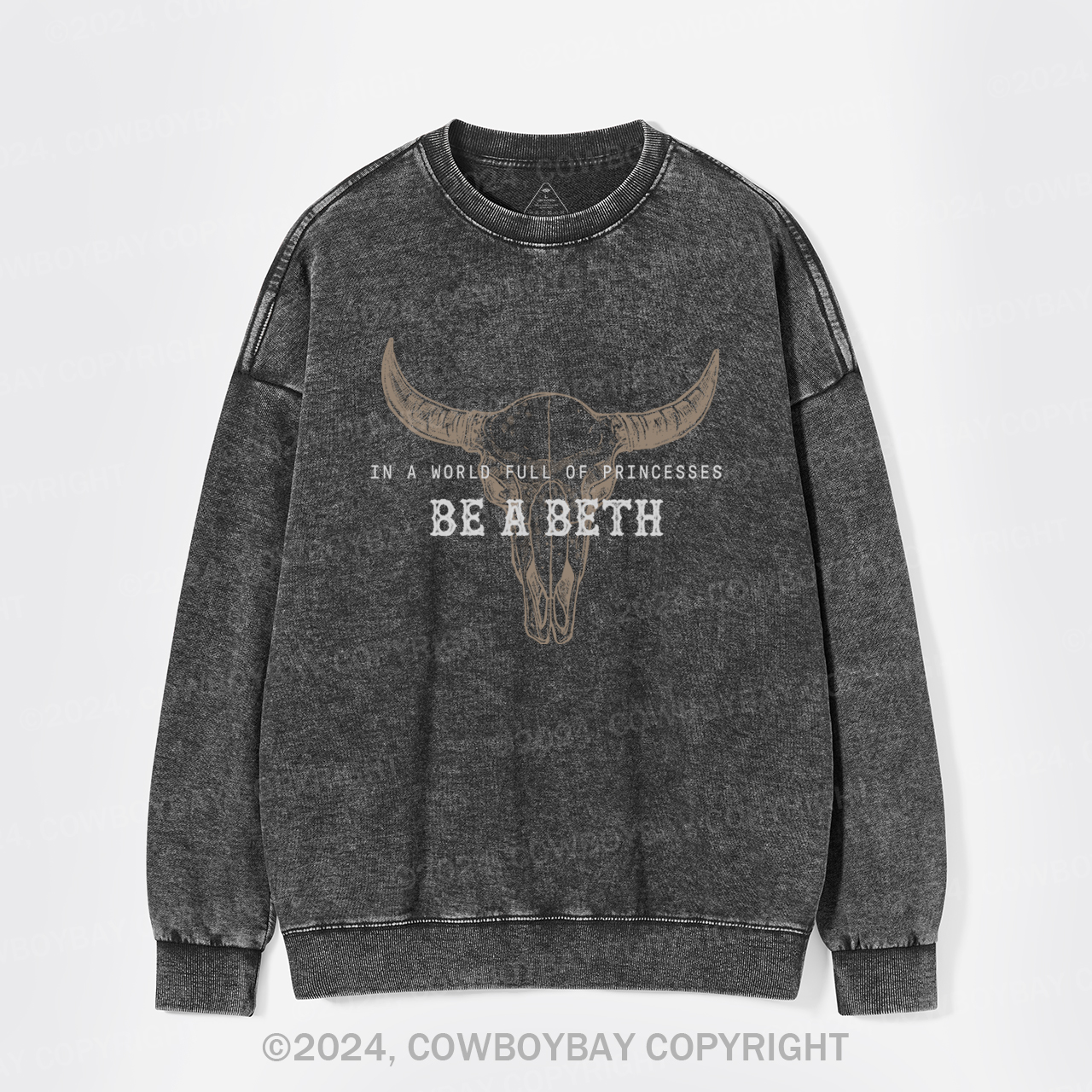 Cowboybay,Boho Cow Skull Washed Sweatshirts
