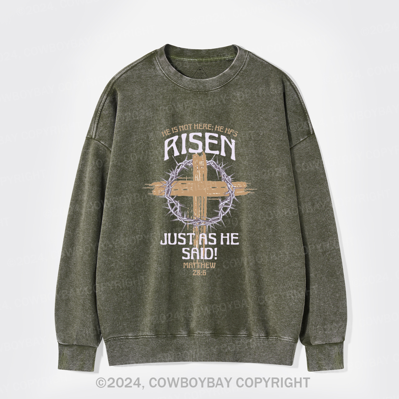 Retro He Is Not Here He Is Risen Washed Sweatshirts