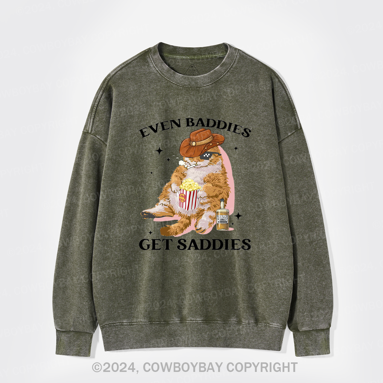 Even Baddies Get Saddies Funny Cat Washed Sweatshirts