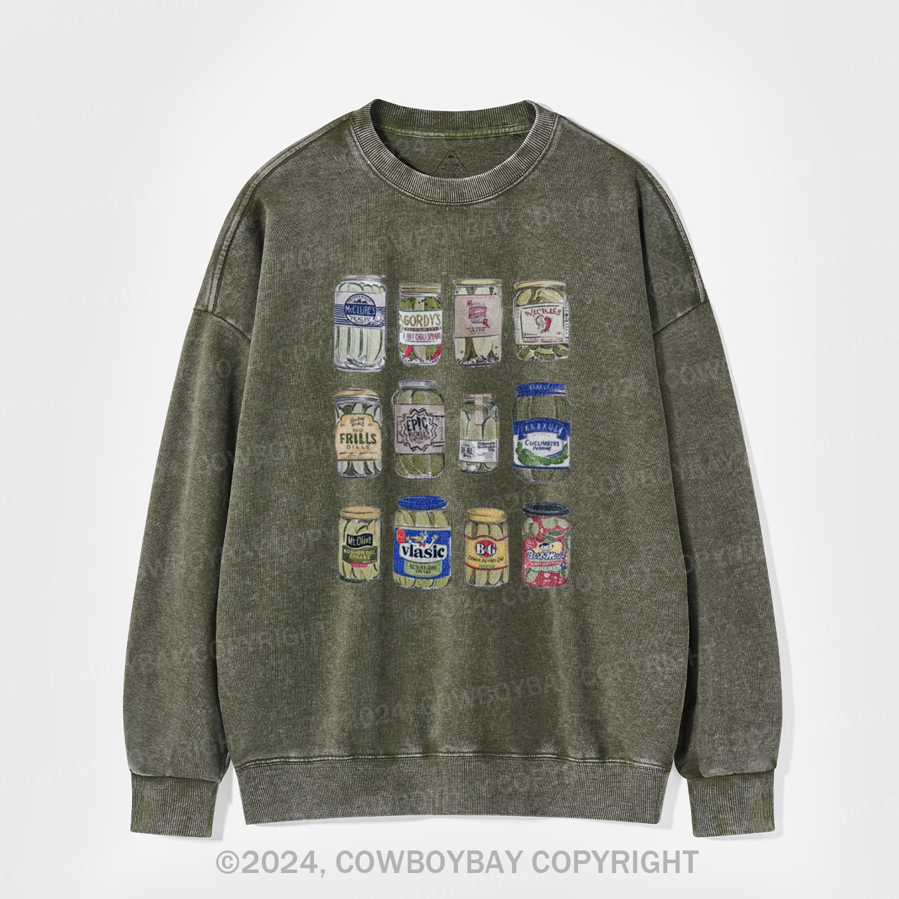 Vintage Canned Pickles Funny Washed Sweatshirts