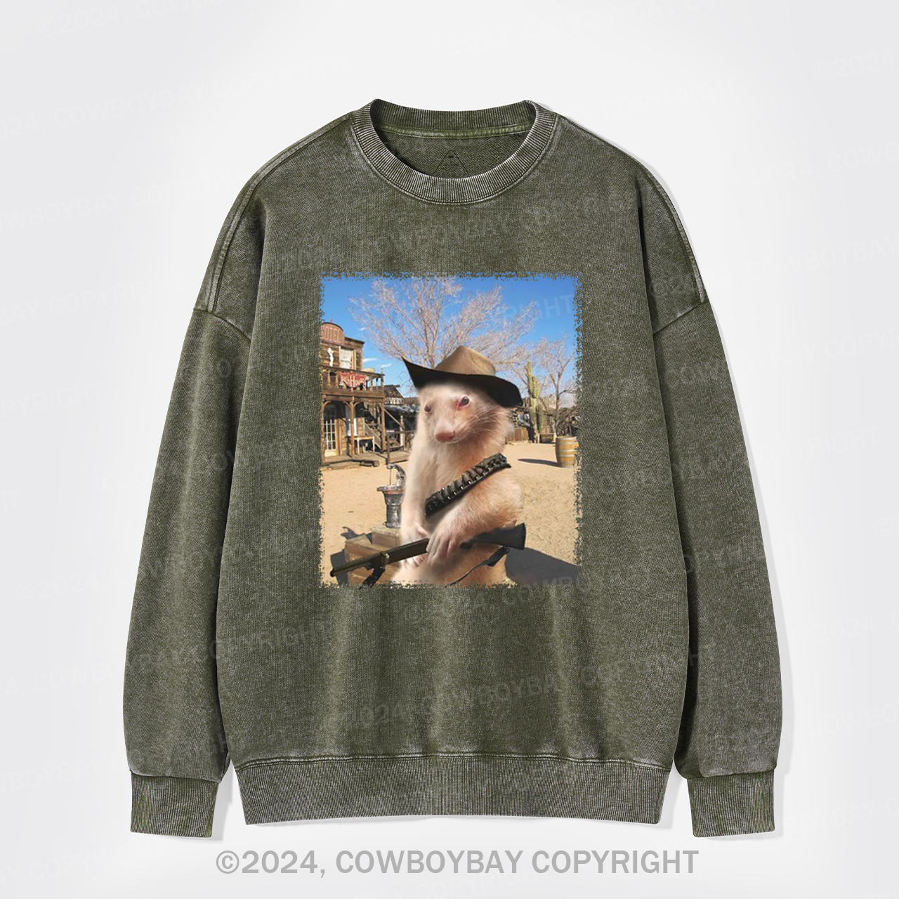 Funny Ferret Cowboy Washed Sweatshirts