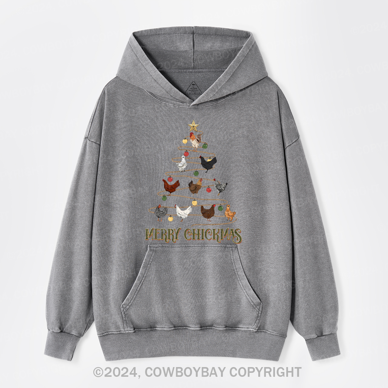 Christmas Chicken Vintage Garment-Dye Hoodies