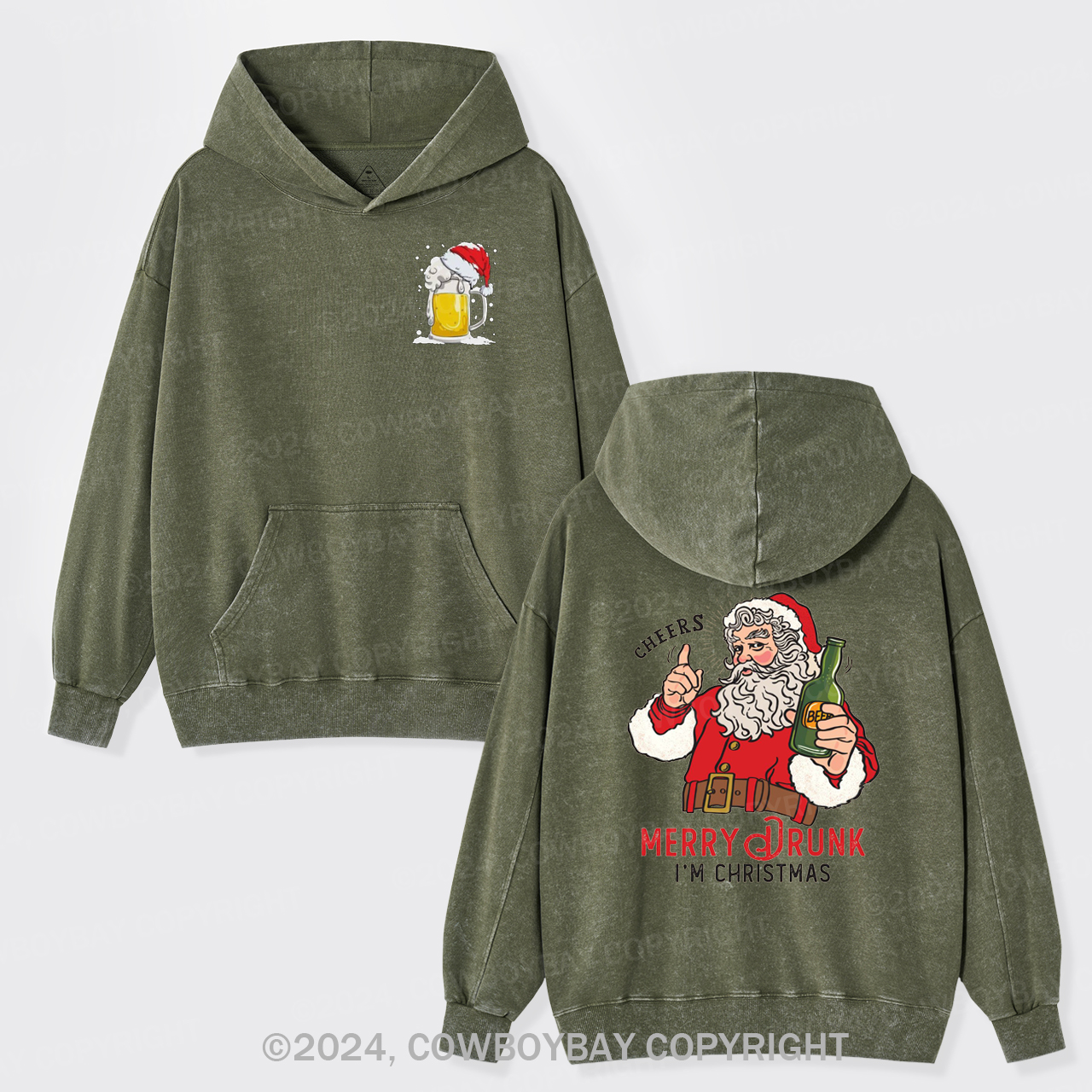 Merry Drunk,I'm Christmas-Santa Garment-Dye Hoodies