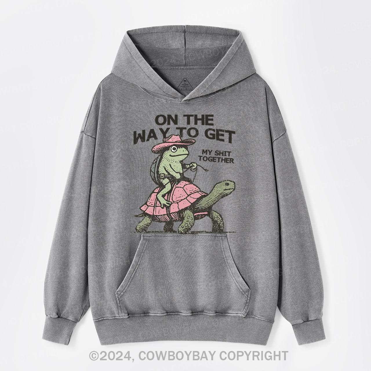 Cowboy Frog On Turtle Garment-Dye Hoodies