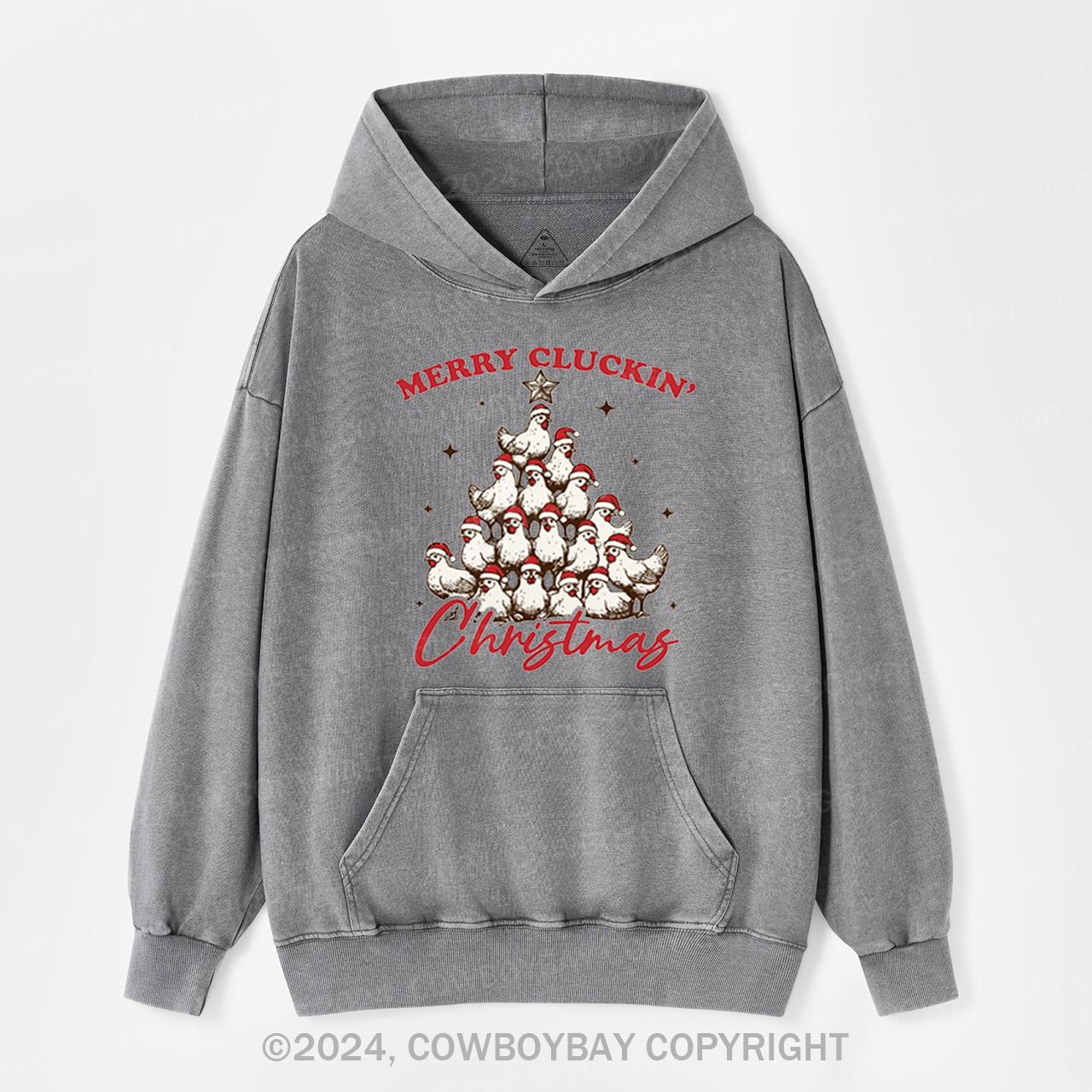 Merry Christmas Chickens Garment-Dye Hoodies