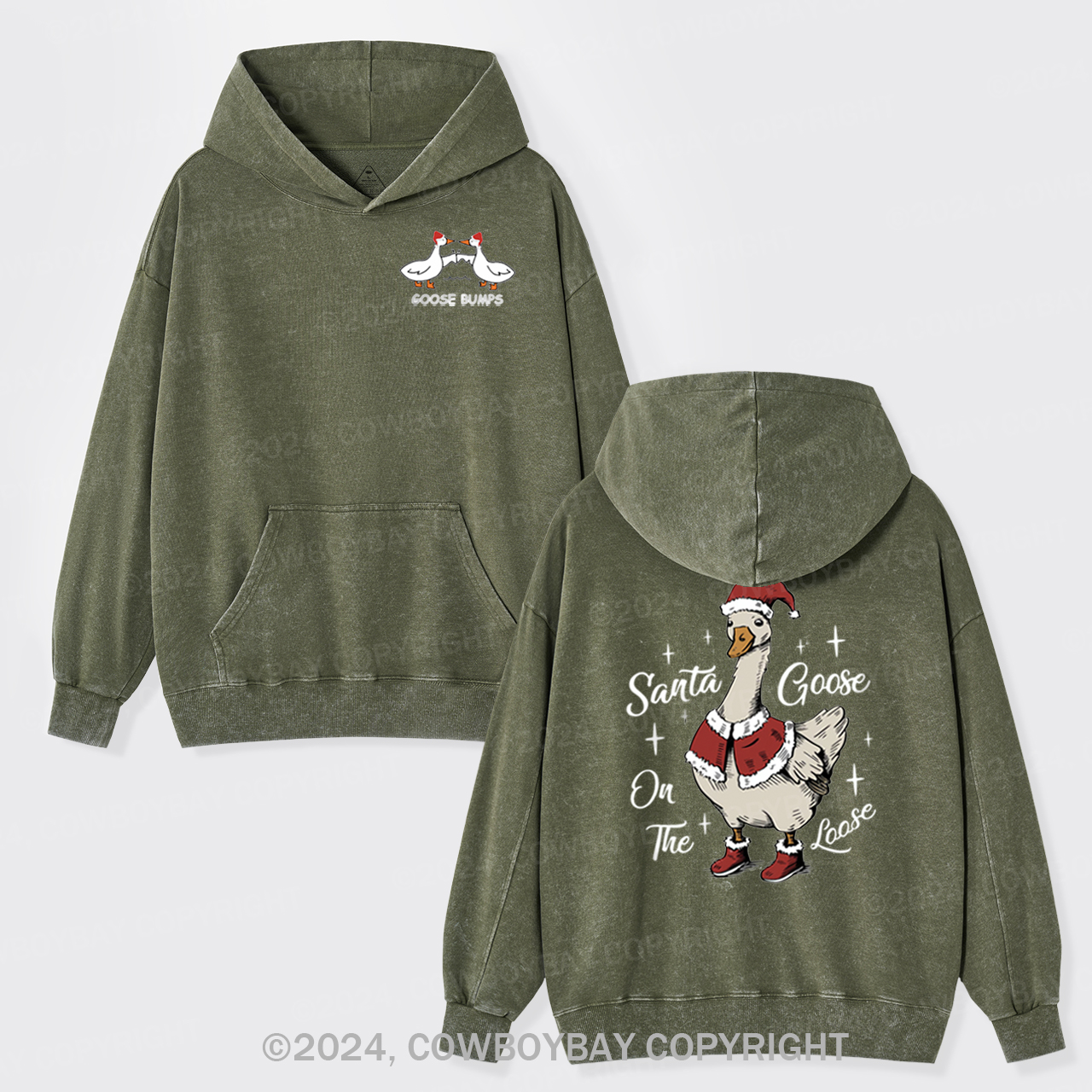 Santa Goose On The Loose Garment-Dye Hoodies