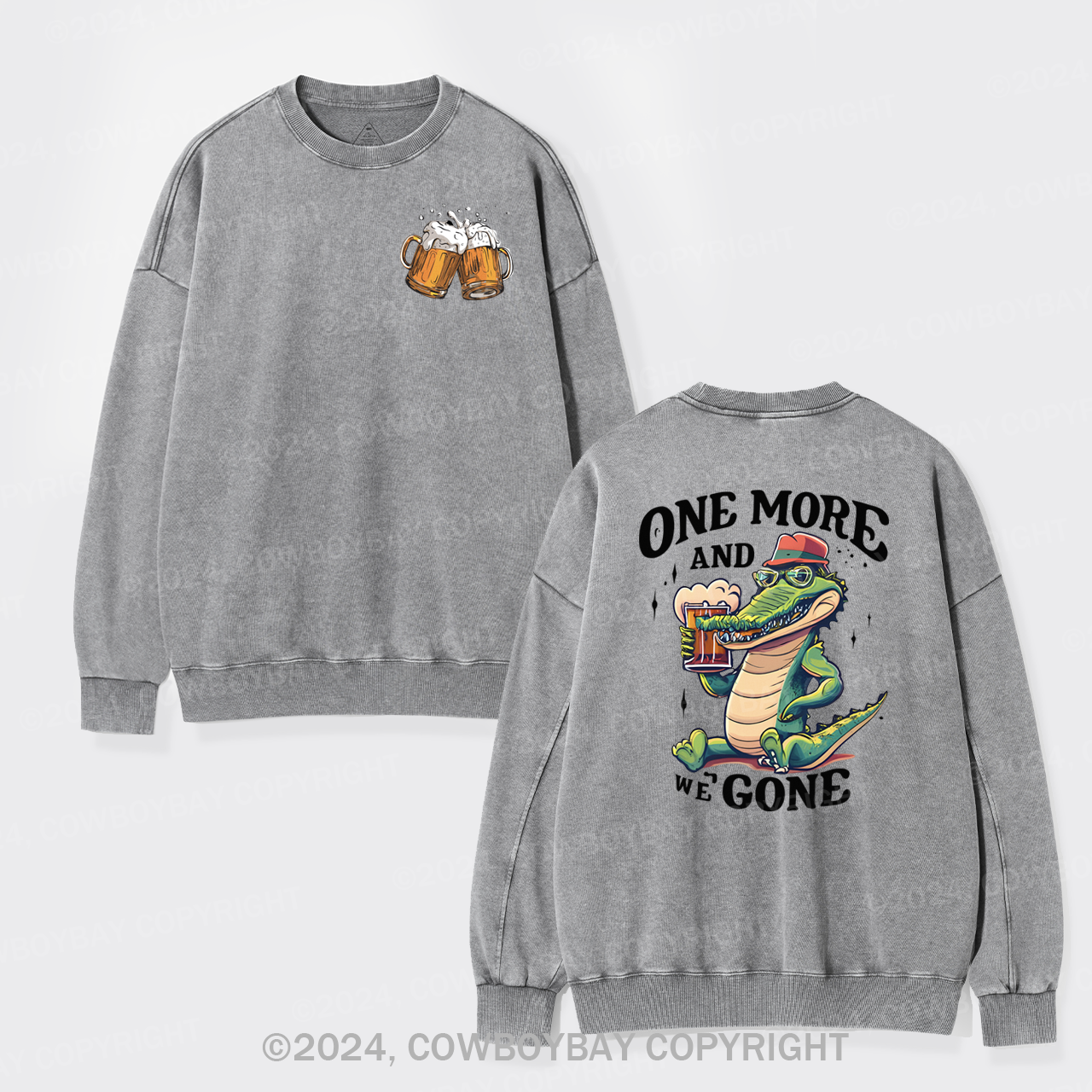 A Crocodile Drinking Beer Washed Sweatshirts