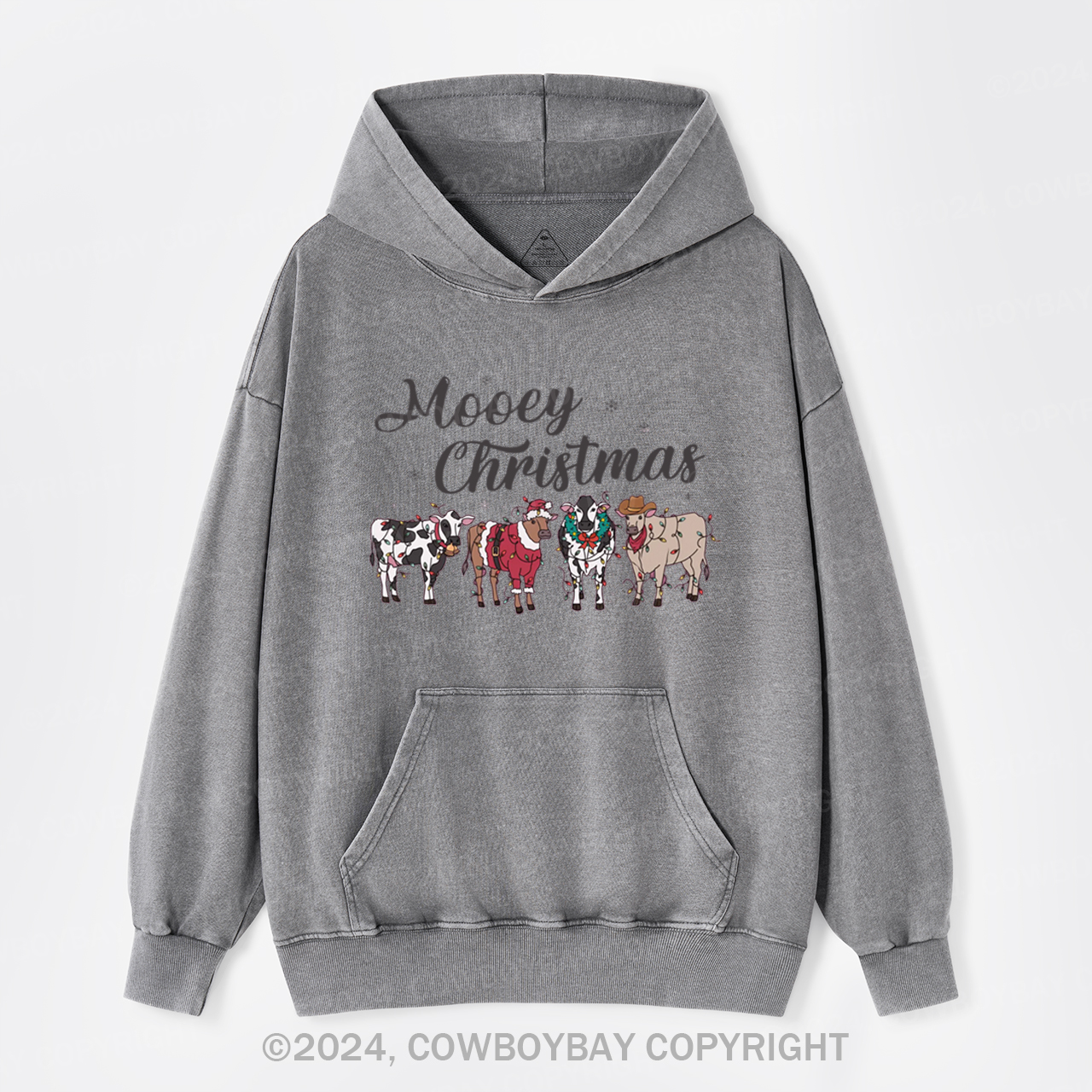 Farm Christmas Cow Garment-Dye Hoodies