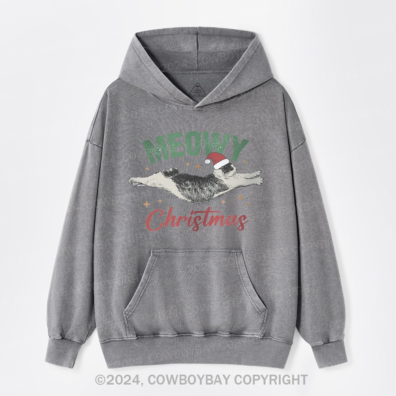 Funny Meowy Christmas Garment-Dye Hoodies