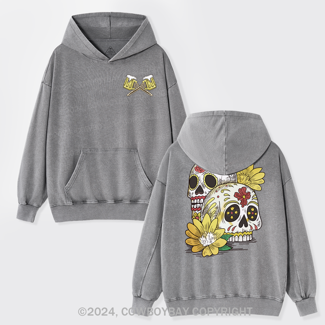 Beer Skull Montage Garment-Dye Hoodies