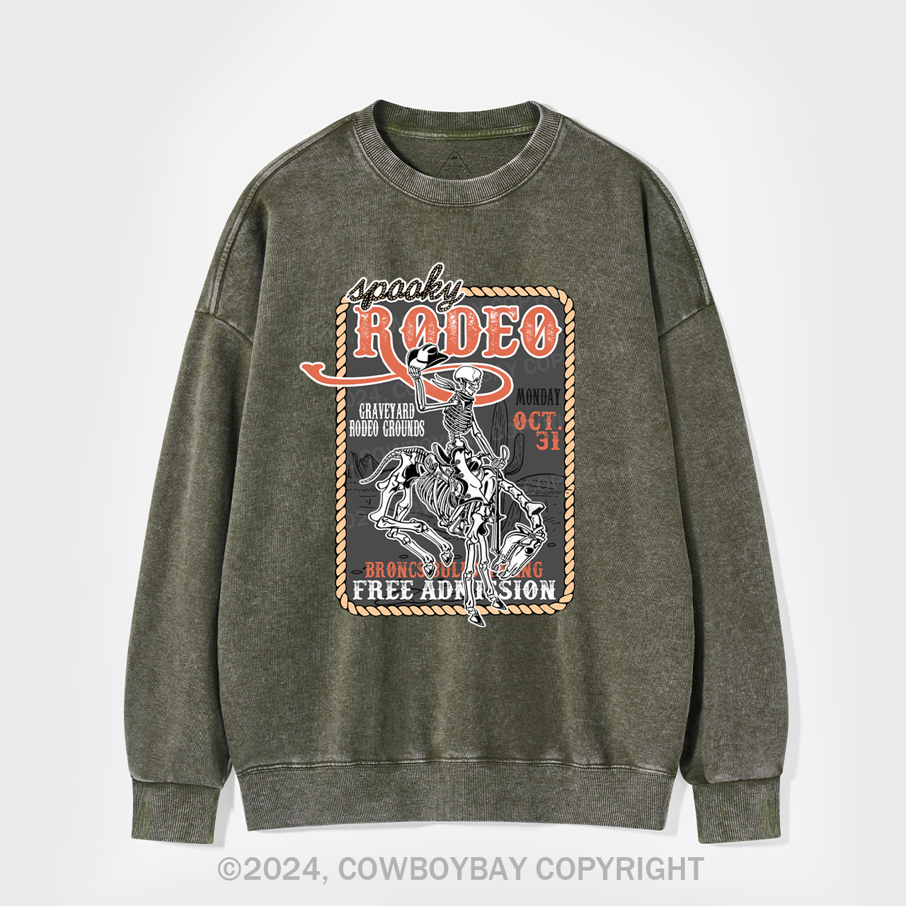 Funny Skeletons In Weird Rodeo Washed Sweatshirts